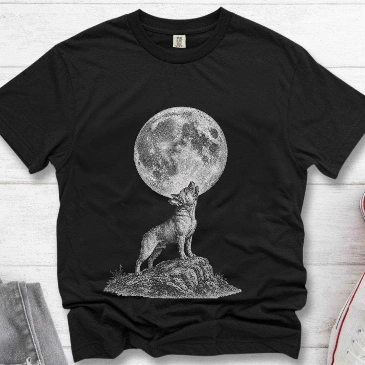 French Bulldog Howling At The Moon Vintage Premium Tee