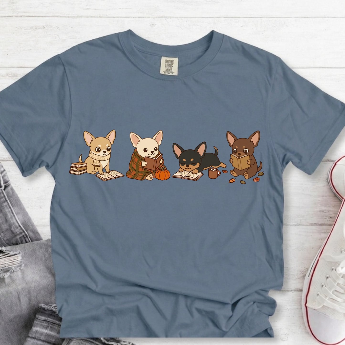 Chihuahua Cozy Autumn Reading Premium Tee