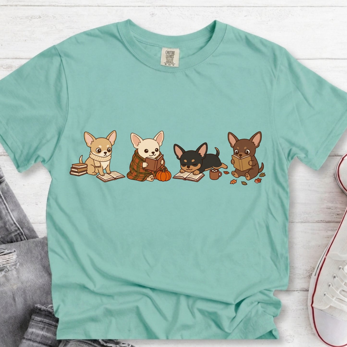 Chihuahua Cozy Autumn Reading Premium Tee