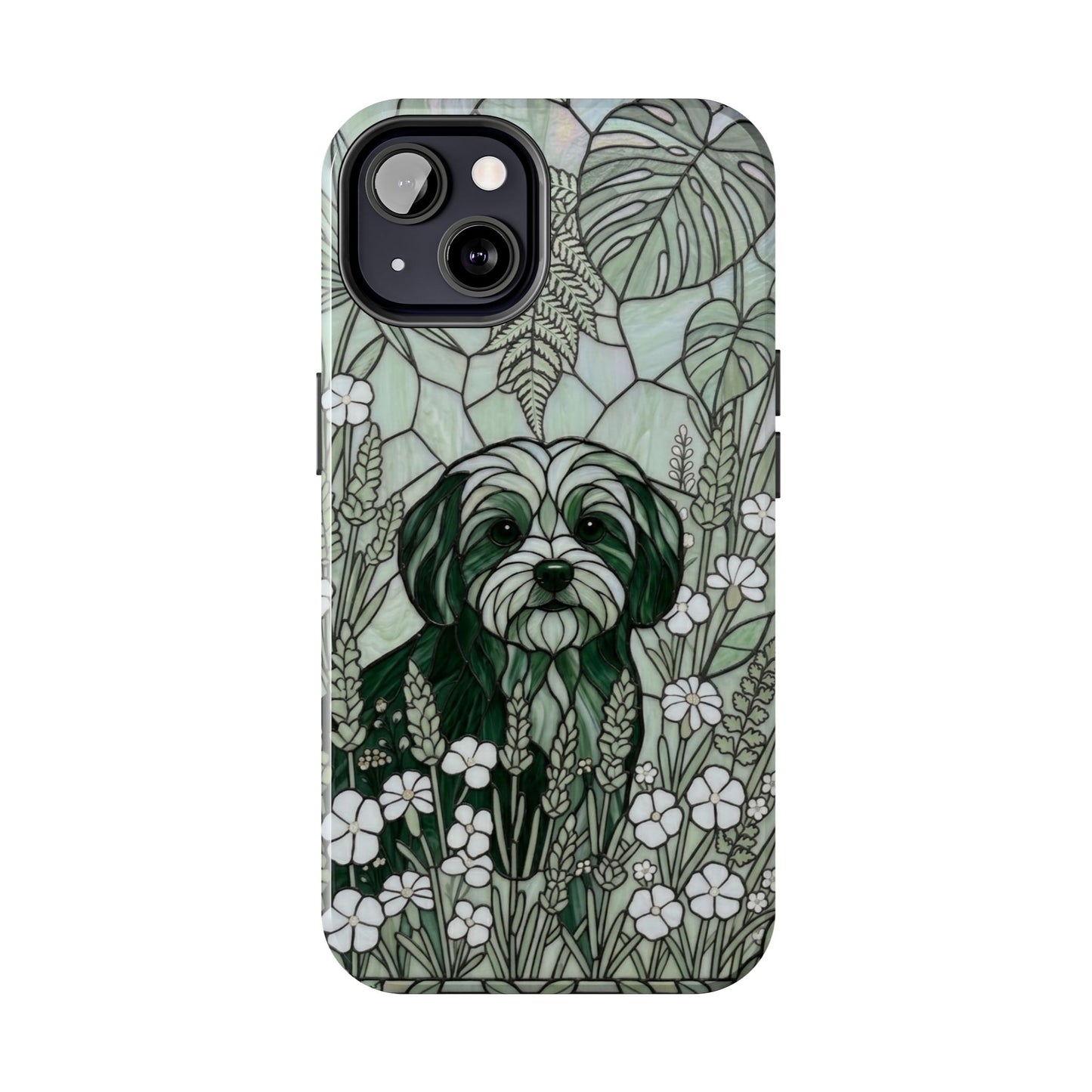 Maltese Stained Glass Style Tough Case — Botanical Green Theme