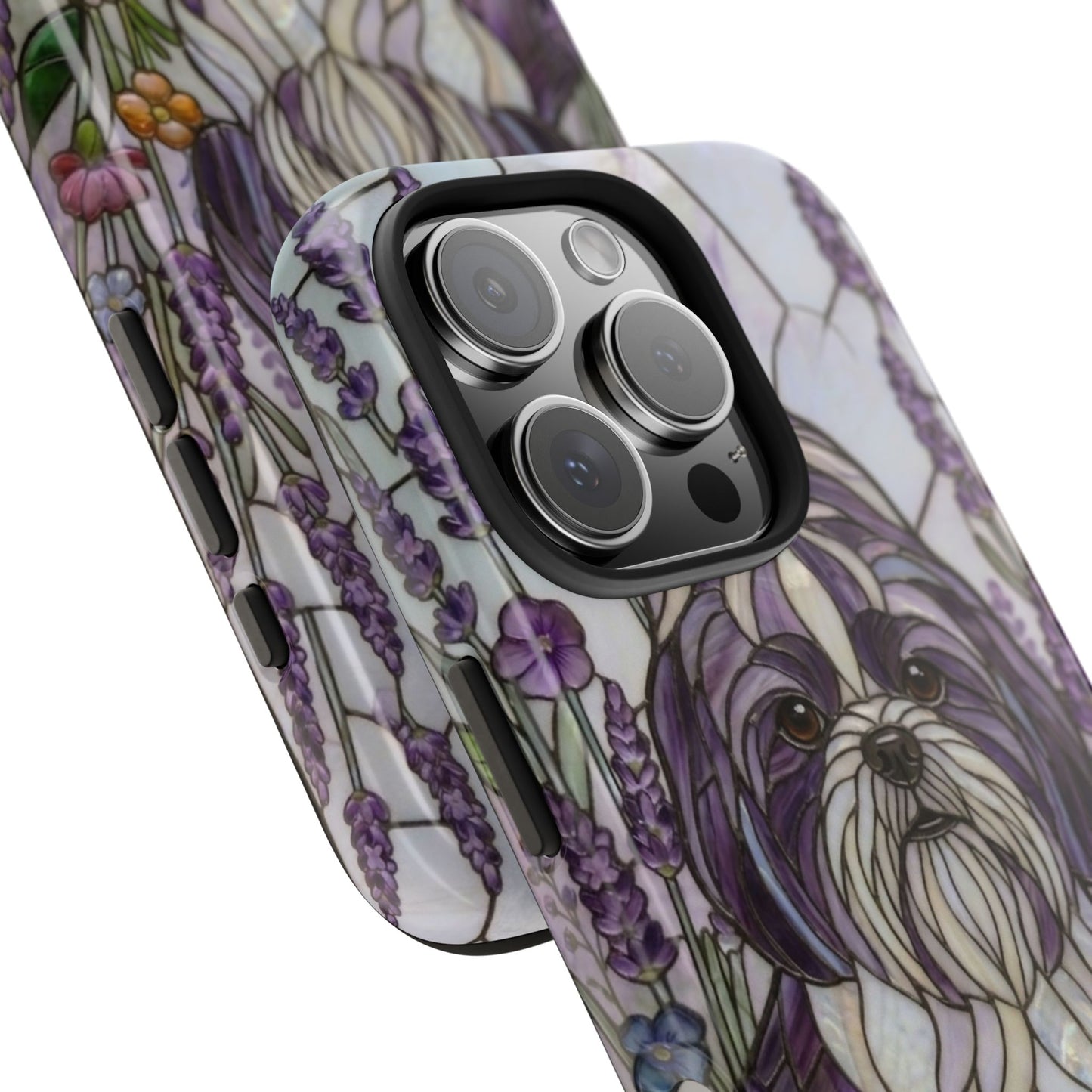 Shih Tzu Stained Glass Style Tough Case — Lavender Floral Theme