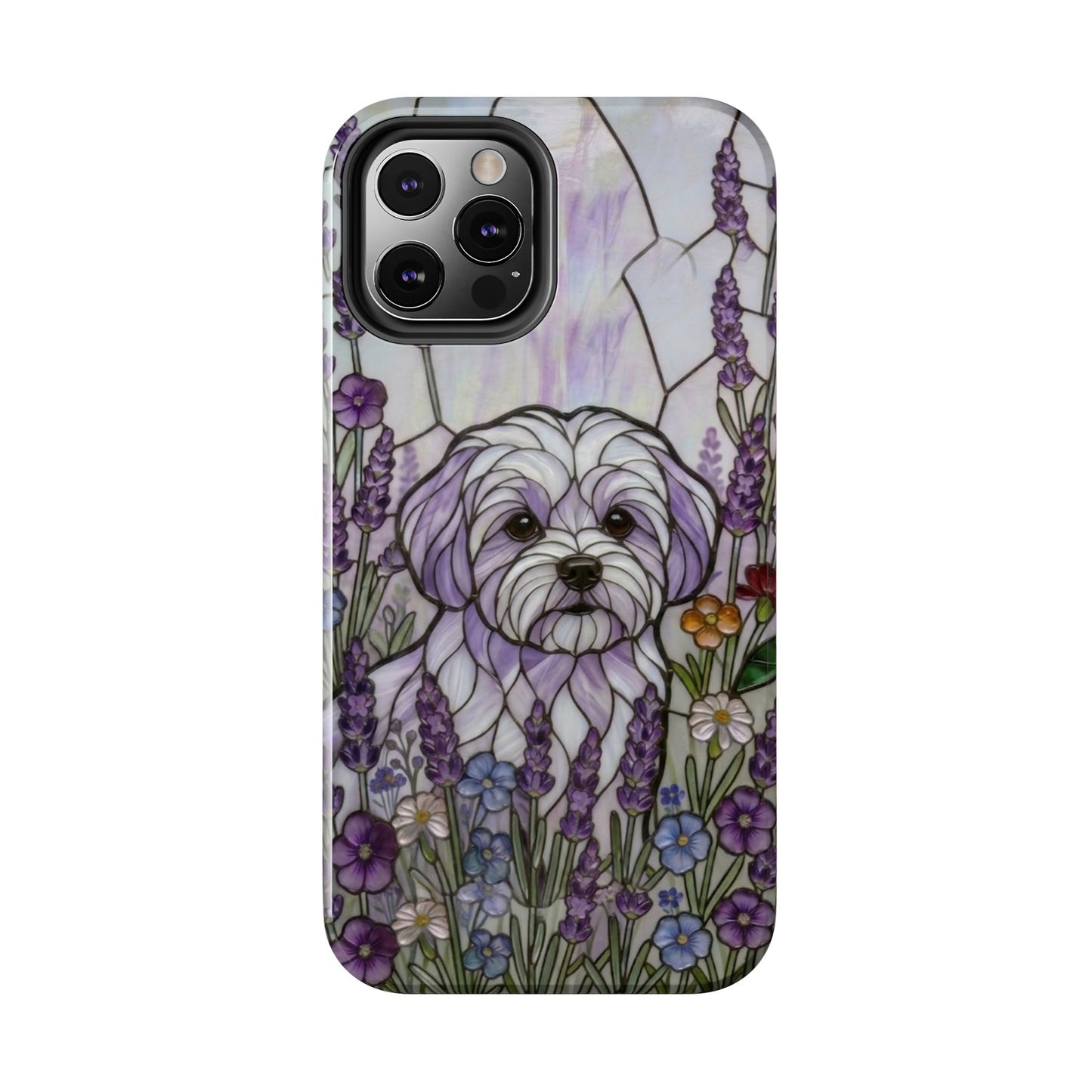Maltese Stained Glass Style Tough Case — Lavender Floral Theme