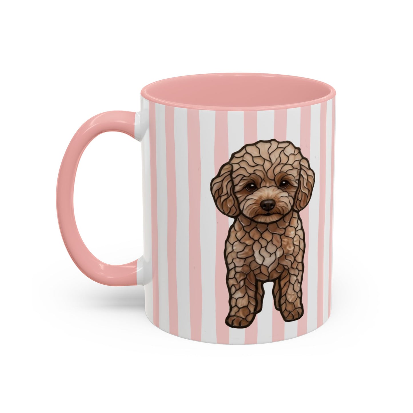 Cute Light Pink Striped Toy Poodle Ceramic Cup