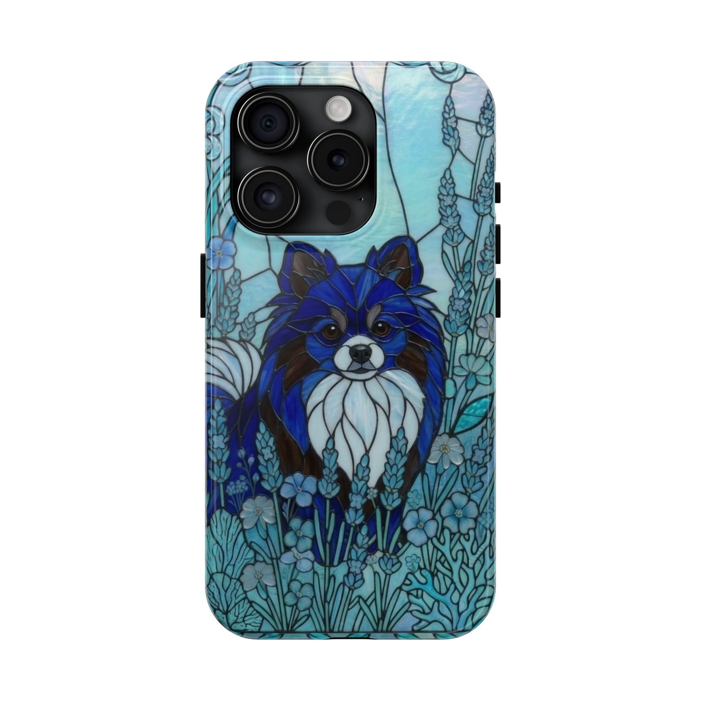 Pomeranian Stained Glass Style Tough Case — Ocean Blue Theme