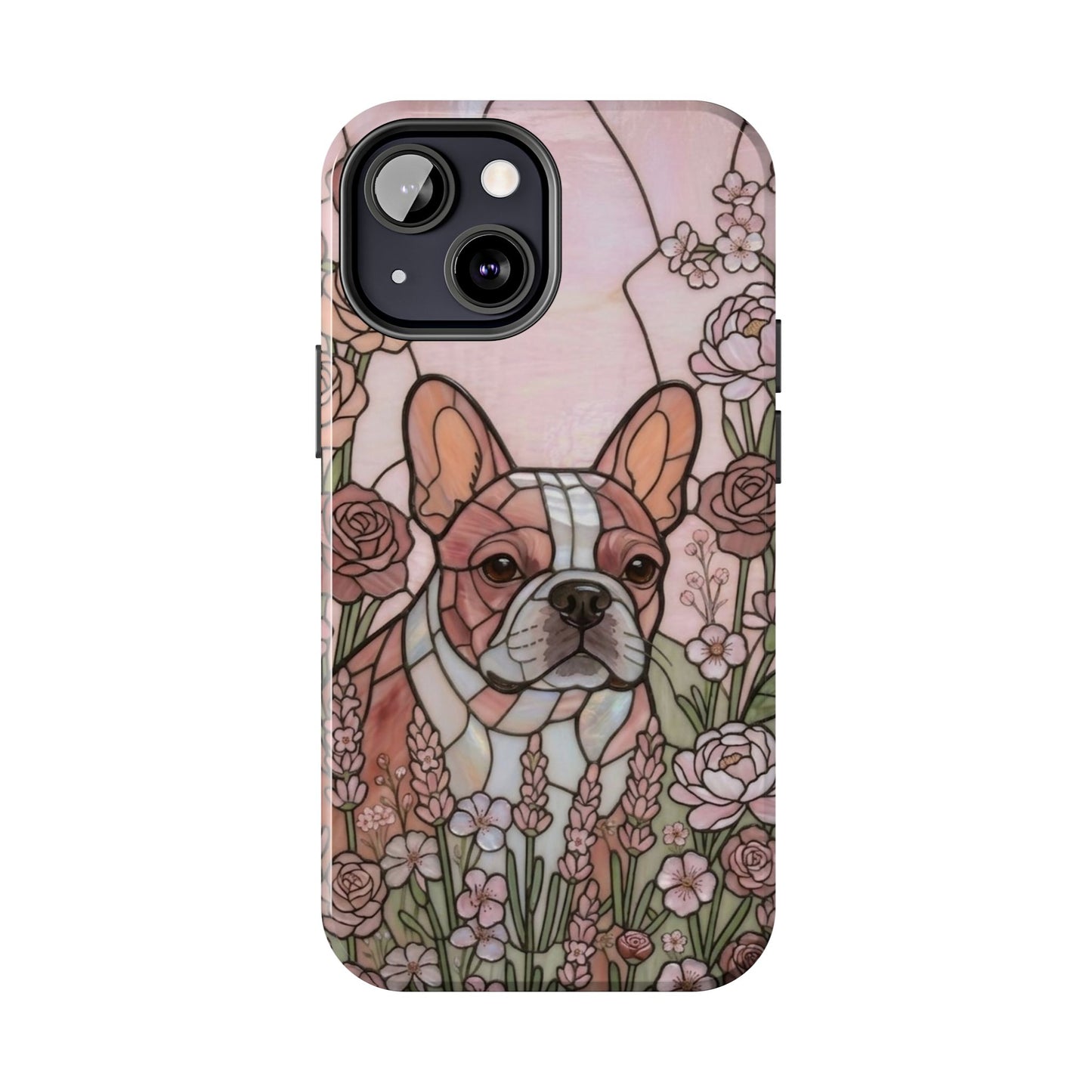 Frenchie Stained Glass Style Tough Case — Rose Garden Theme
