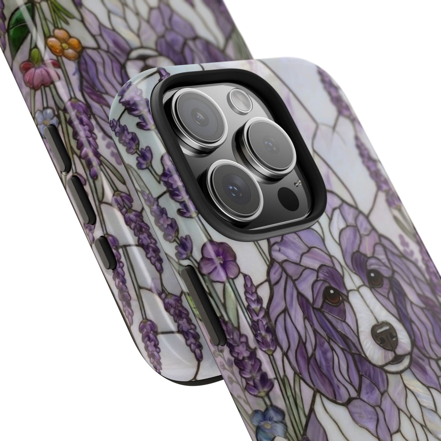 Toy Poodle Stained Glass Style Tough Case — Lavender Floral Theme