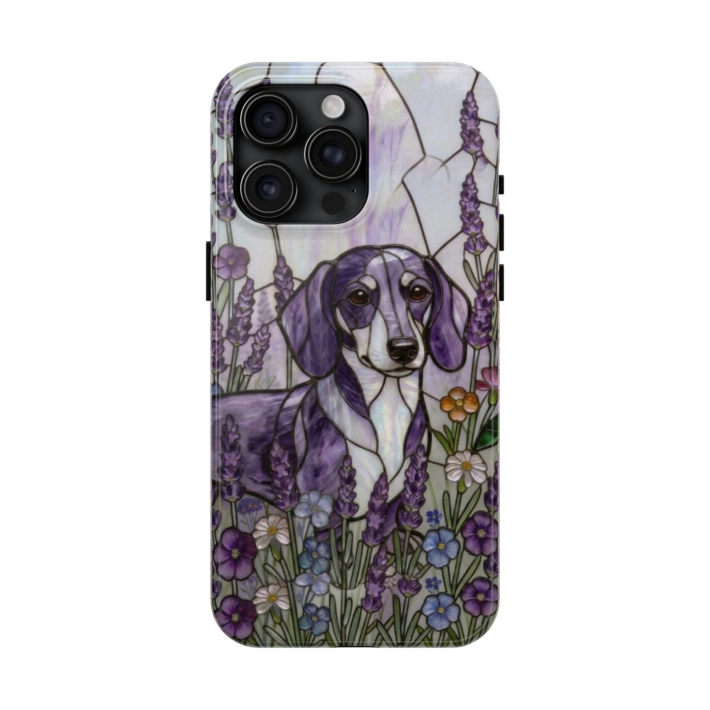 Dachshund Stained Glass Style Tough Case — Lavender Floral Theme