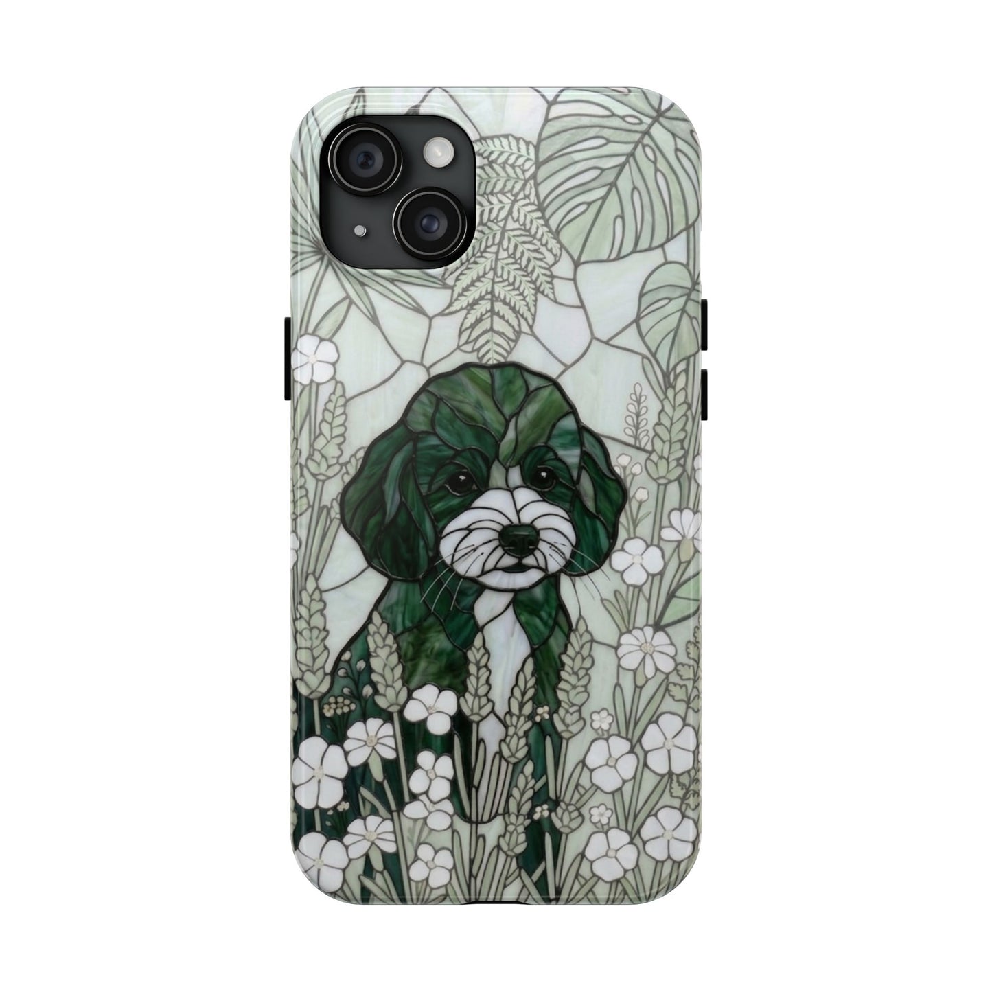 Toy Poodle Stained Glass Style Tough Case — Botanical Green Theme