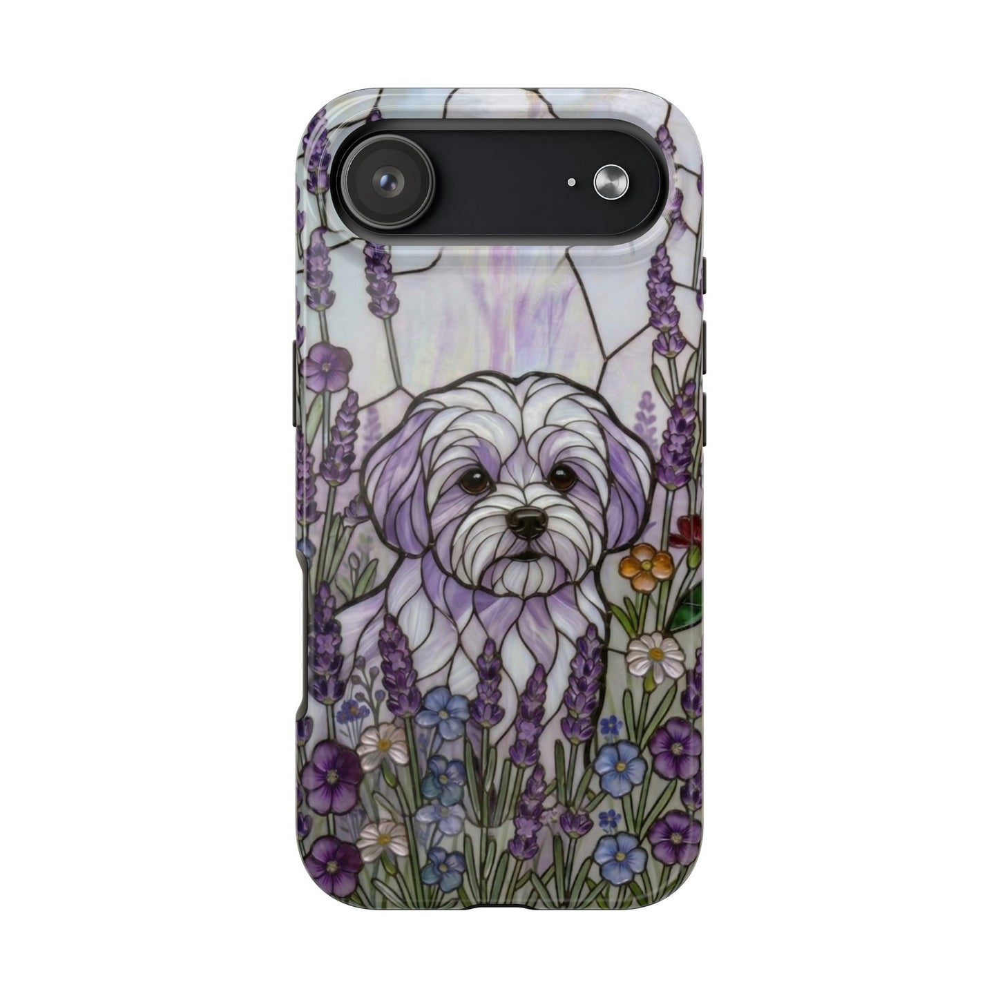 Maltese Stained Glass Style Tough Case — Lavender Floral Theme