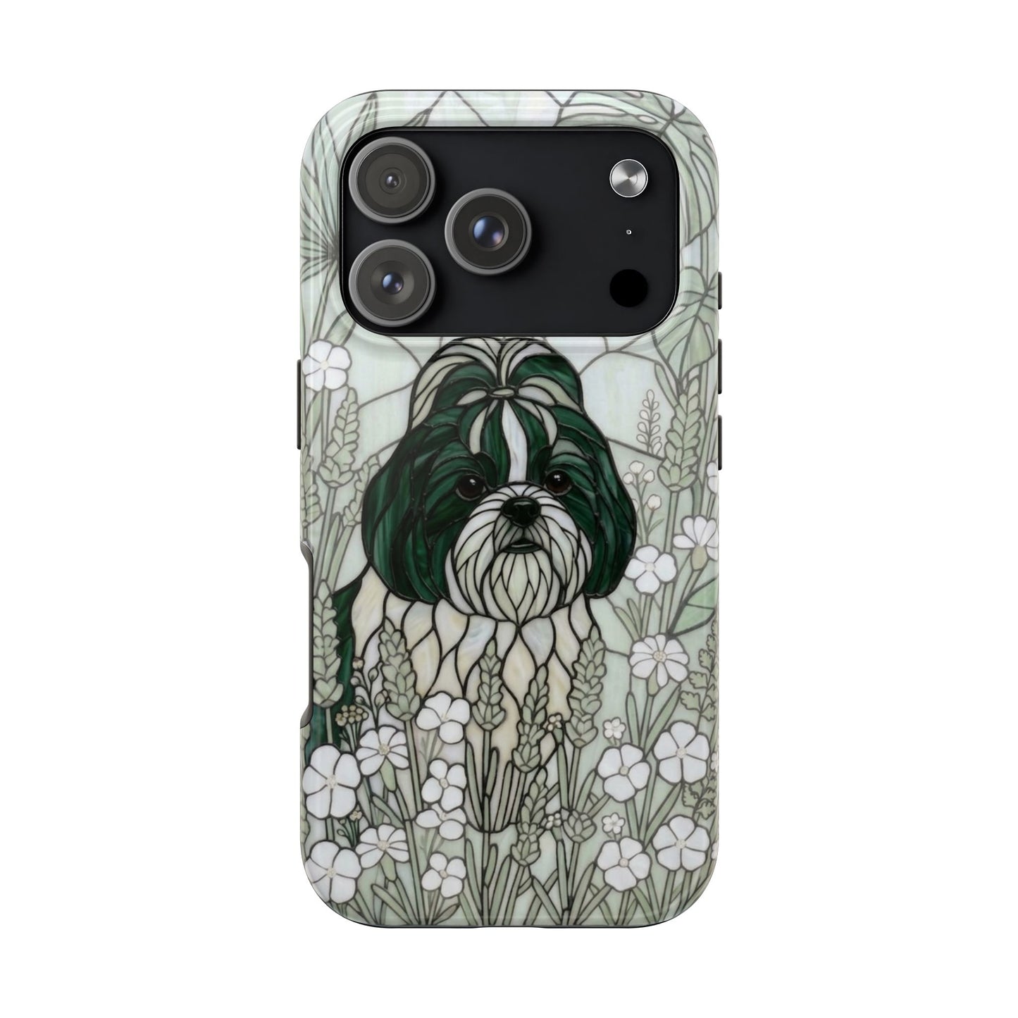 Shih Tzu Stained Glass Style Tough Case — Botanical Green Theme
