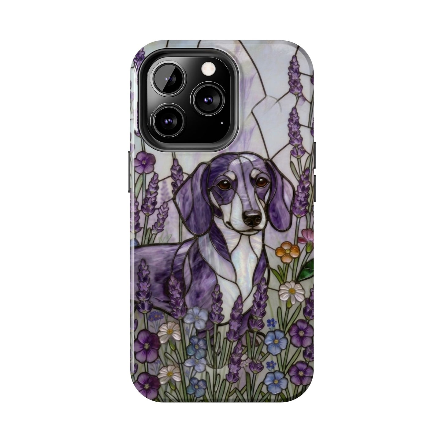 Dachshund Stained Glass Style Tough Case — Lavender Floral Theme