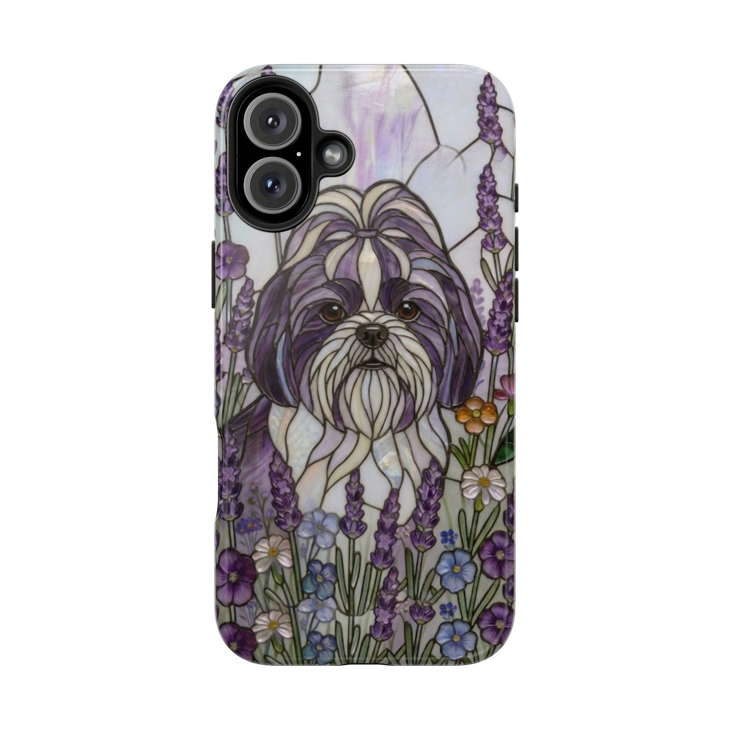 Shih Tzu Stained Glass Style Tough Case — Lavender Floral Theme