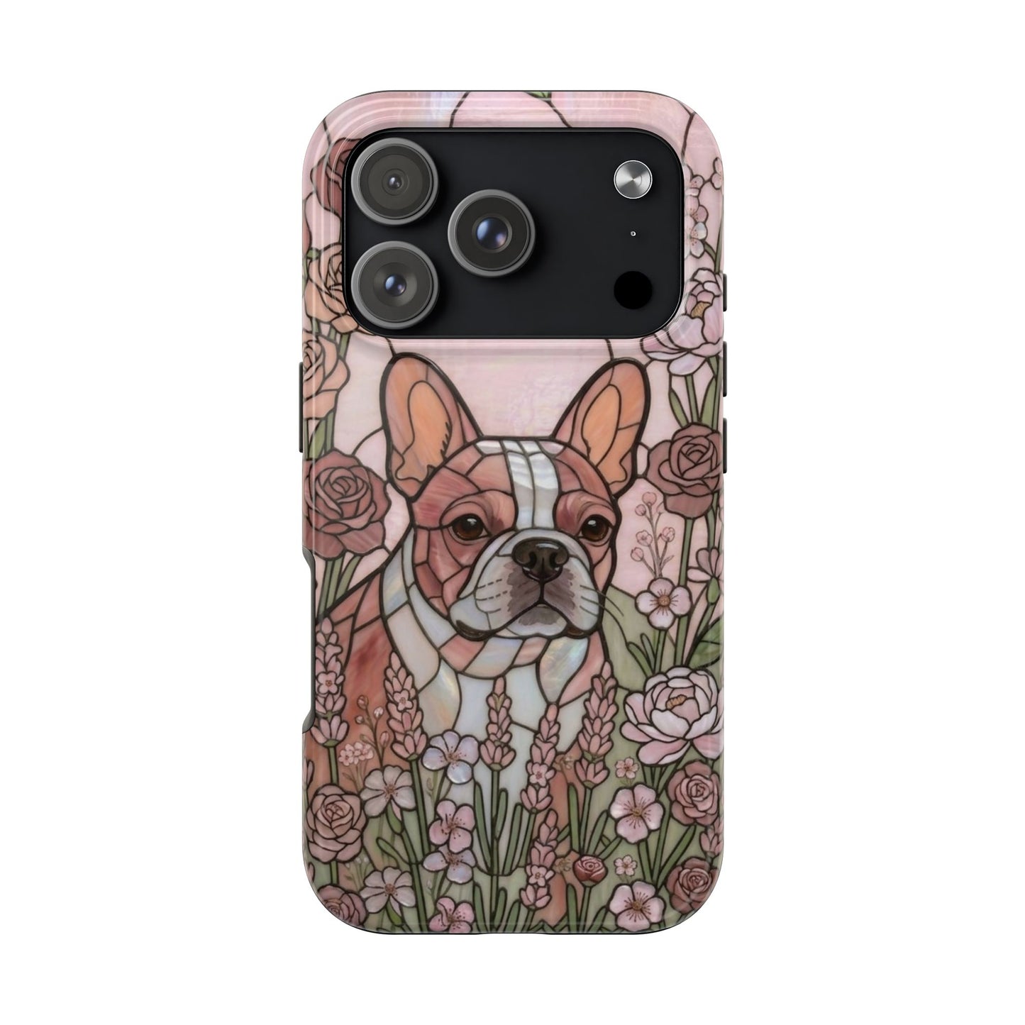 Frenchie Stained Glass Style Tough Case — Rose Garden Theme