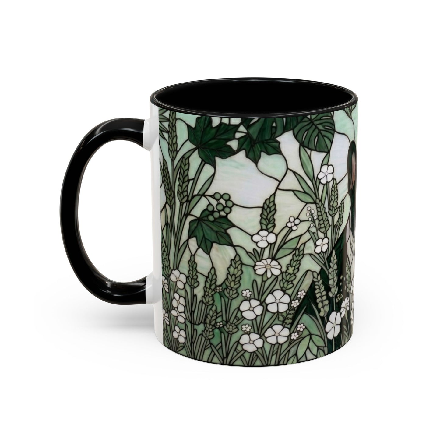 Stained Glass French Bulldog Coffee Mug — Botanical Green Theme