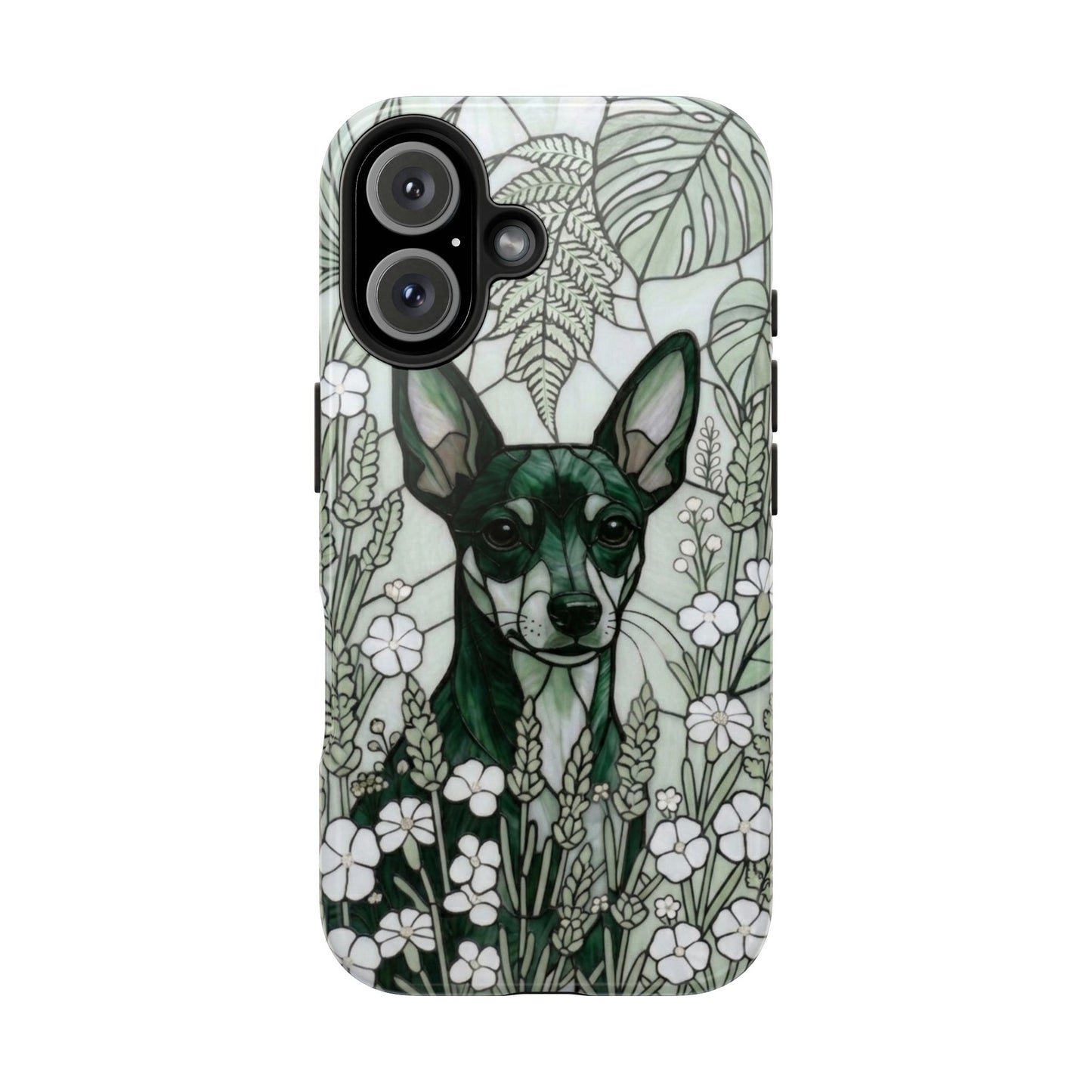 Mini Pinscher Stained Glass Style Tough Case — Botanical Green Theme