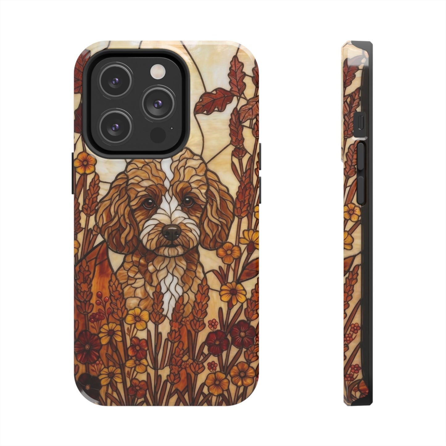 Toy Poodle Stained Glass Style Tough Case — Autumn Warmth Theme