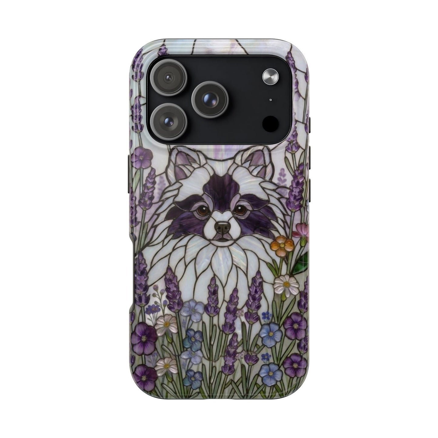 Pomeranian Stained Glass Style Tough Case — Lavender Floral Theme