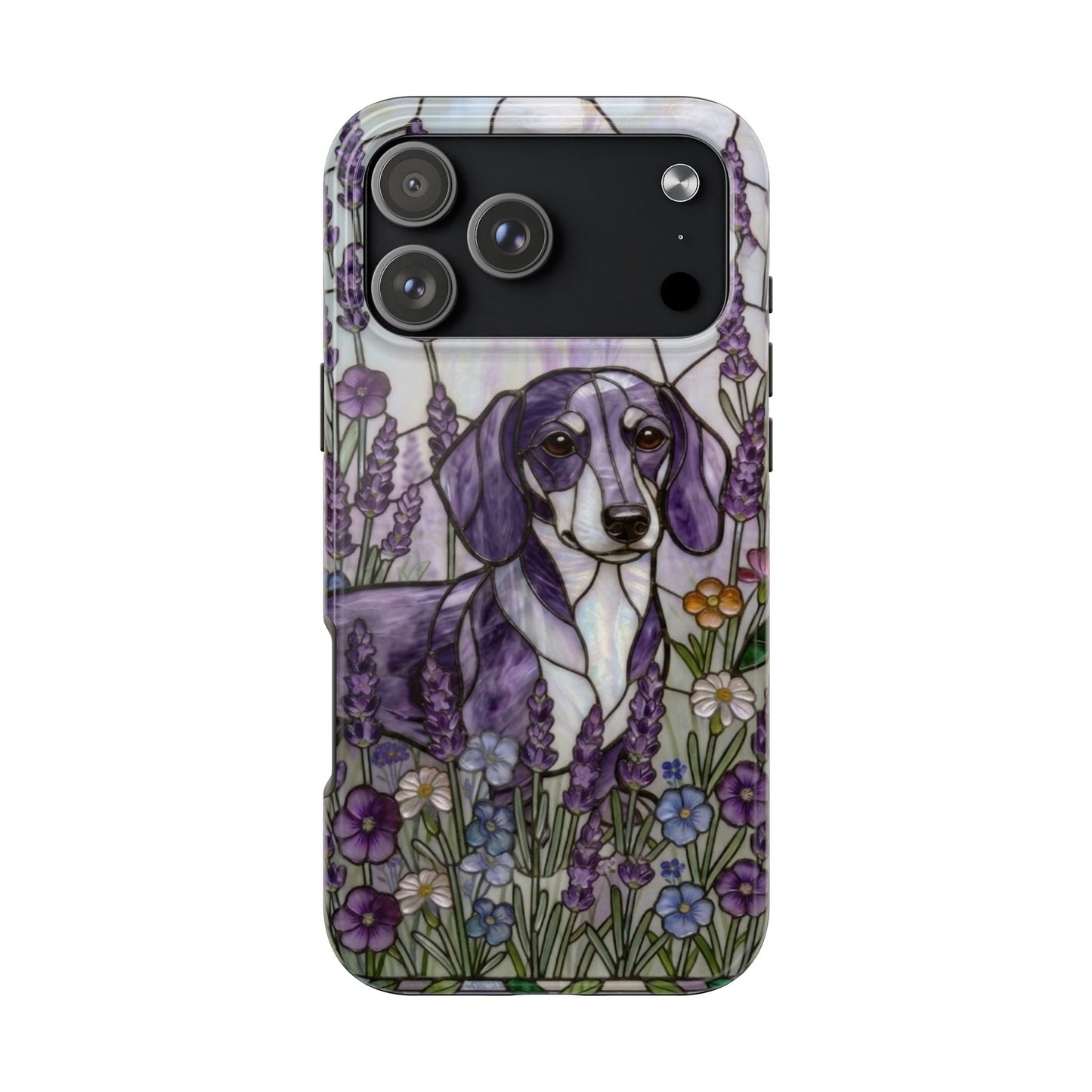 Dachshund Stained Glass Style Tough Case — Lavender Floral Theme