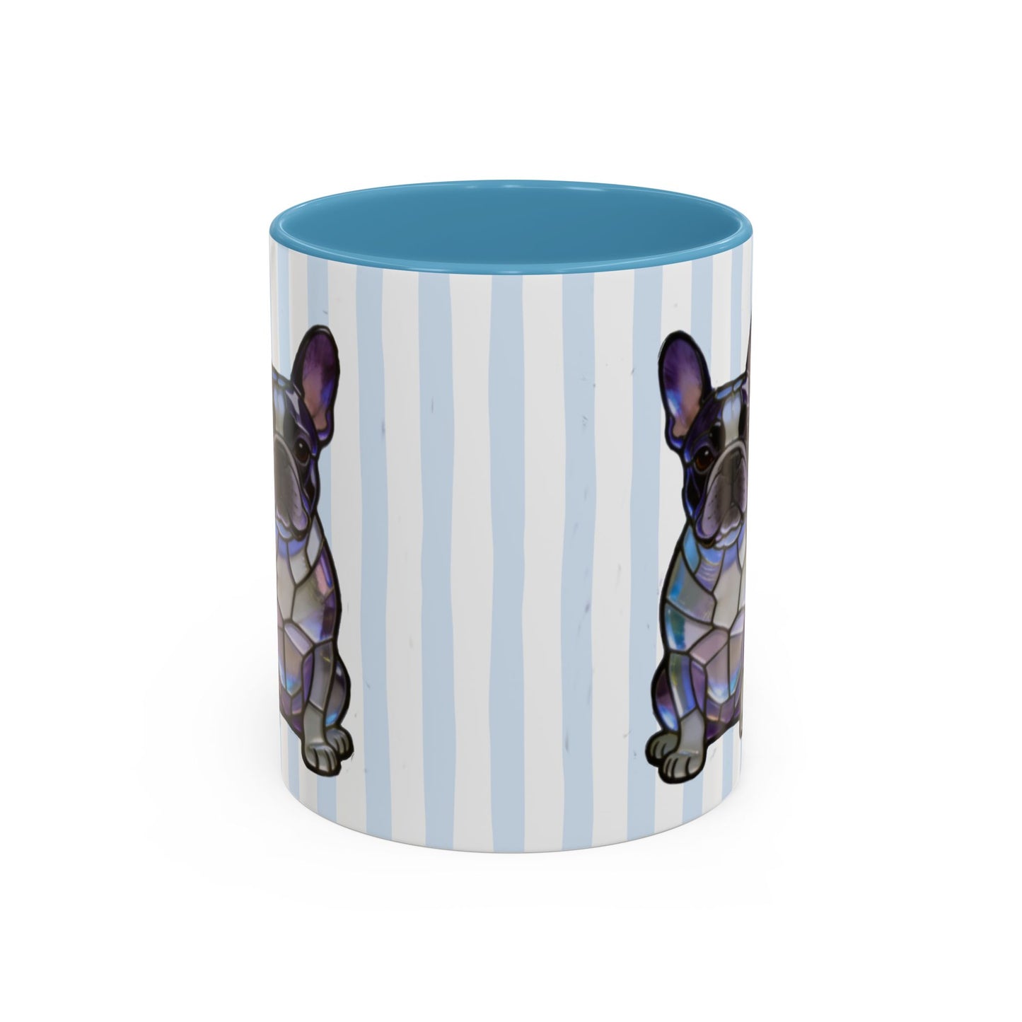 Cute Light Blue Striped Frenchie Ceramic Cup