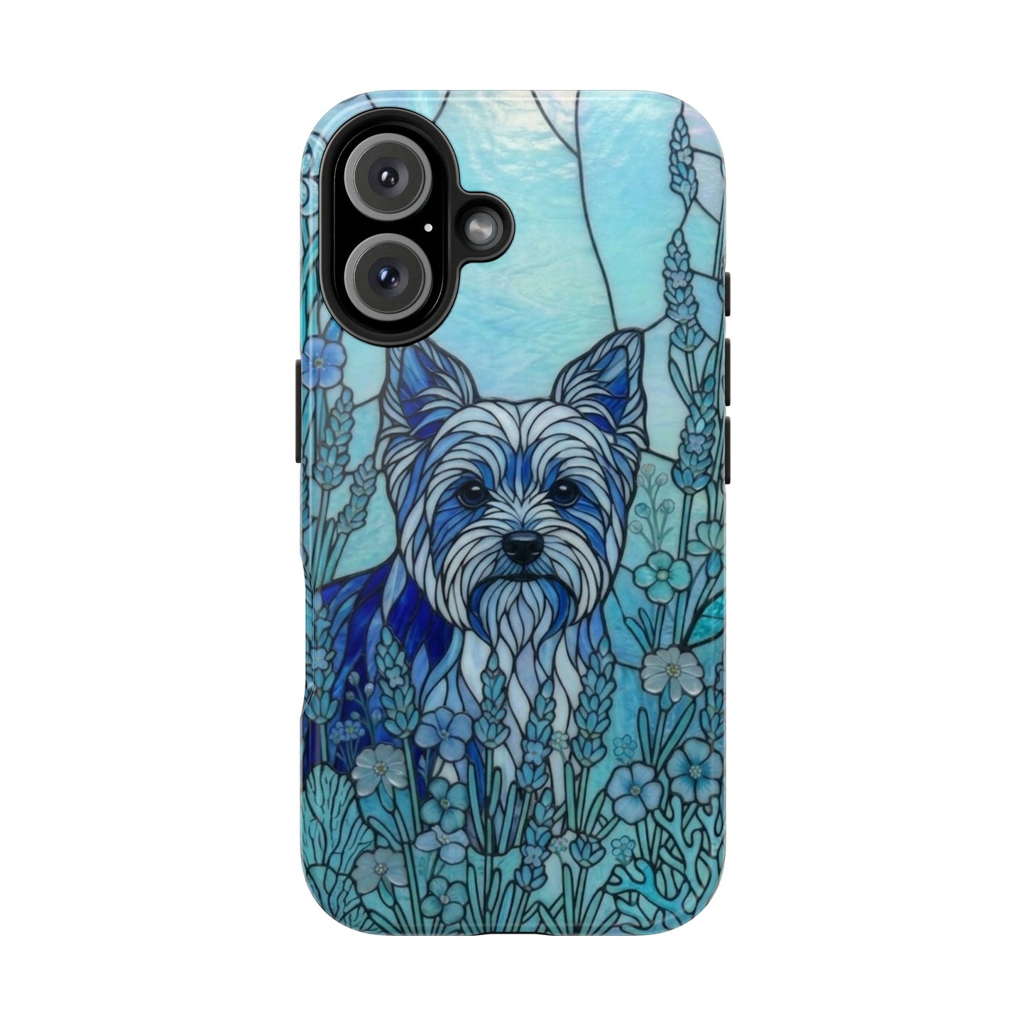 Yorkie Stained Glass Style Tough Case — Ocean Blue Theme