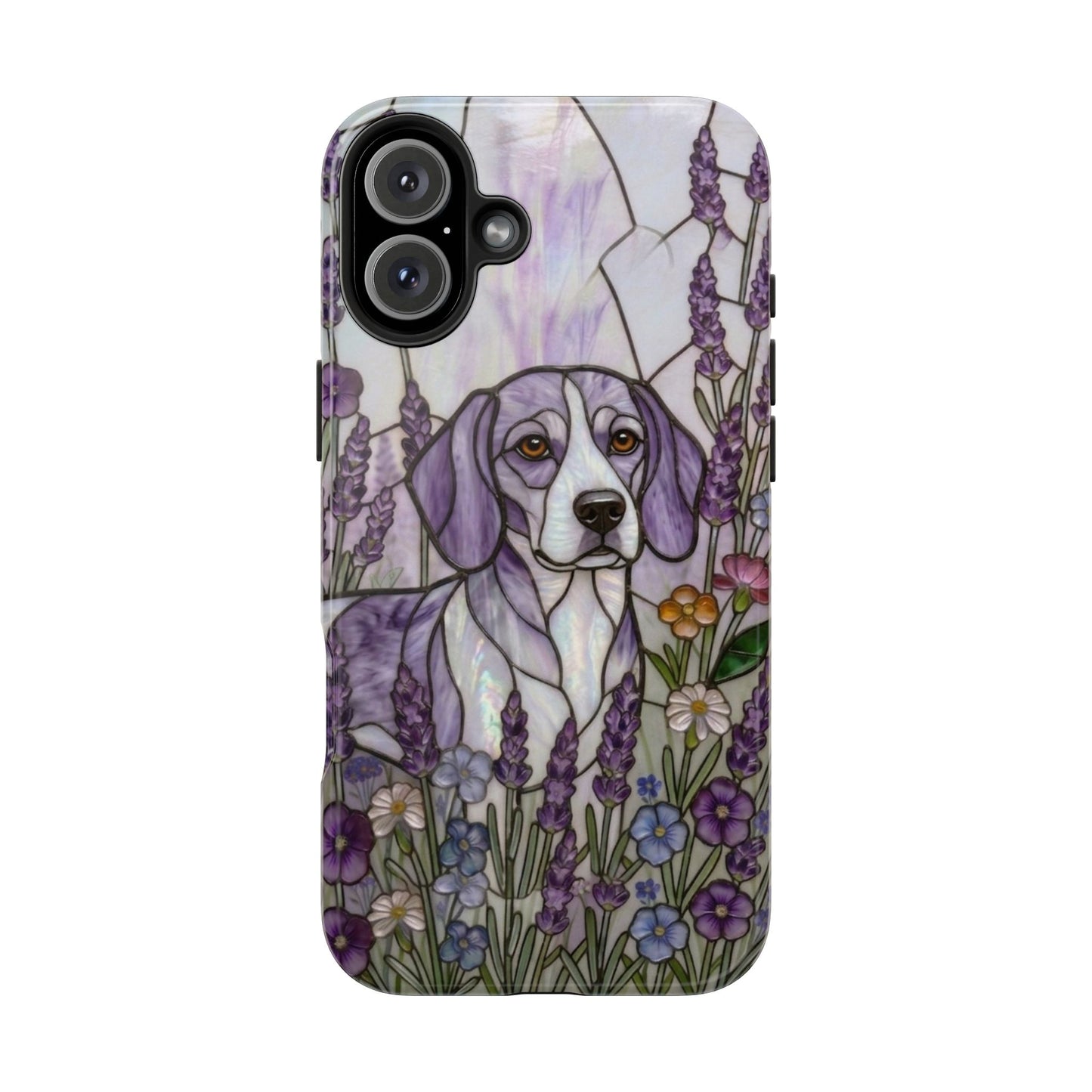 Beagle Stained Glass Style Tough Case — Lavender Floral Theme