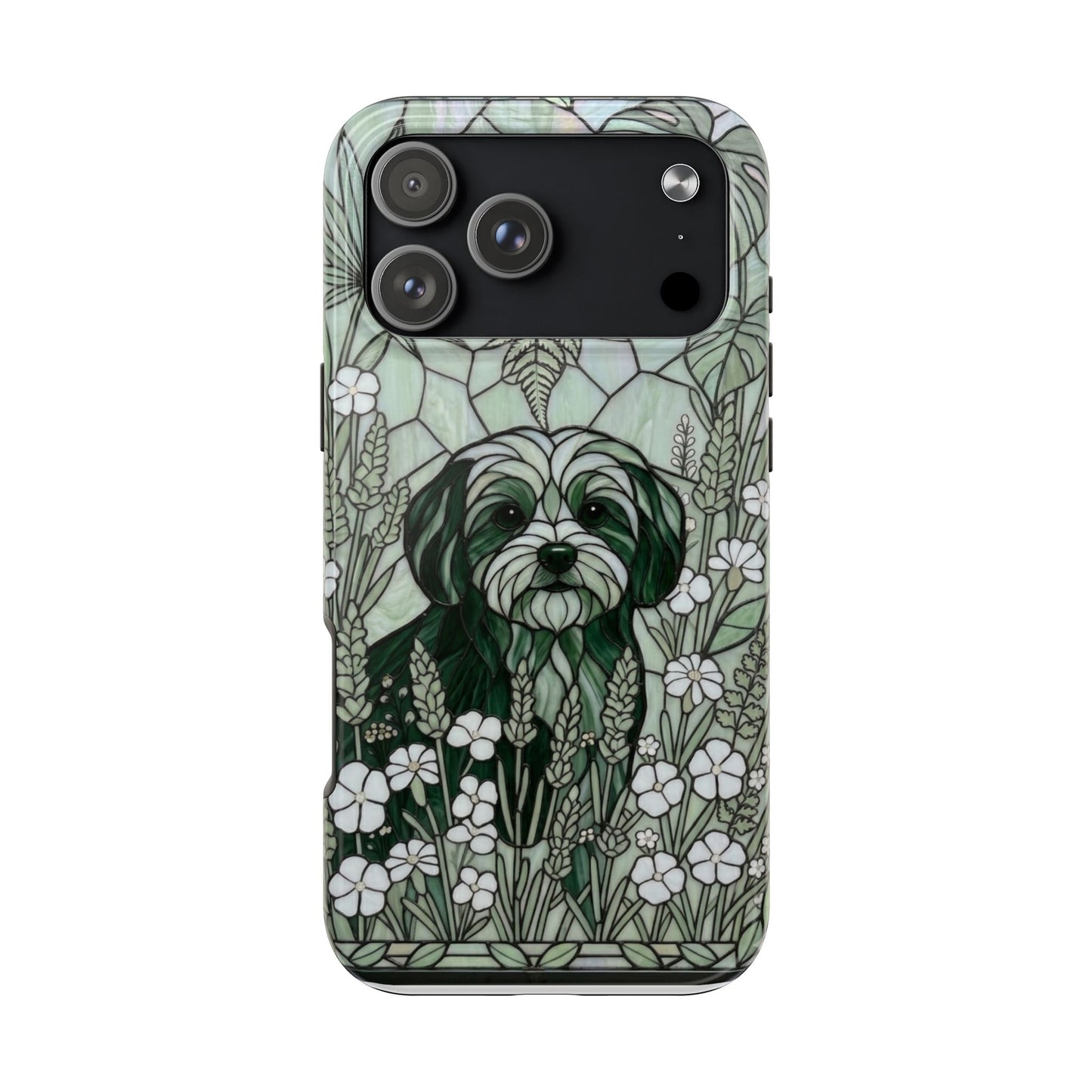 Maltese Stained Glass Style Tough Case — Botanical Green Theme