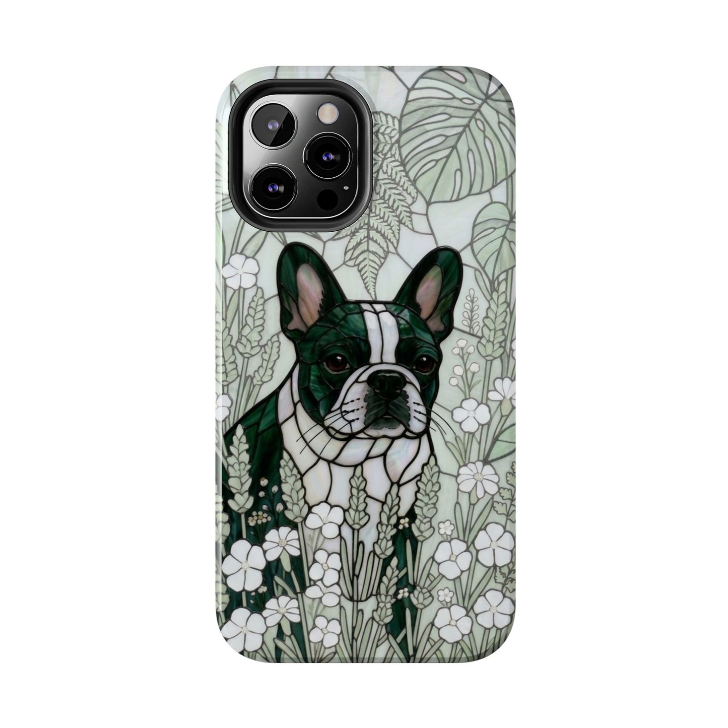 Frenchie Stained Glass Style Tough Case — Botanical GreenTheme
