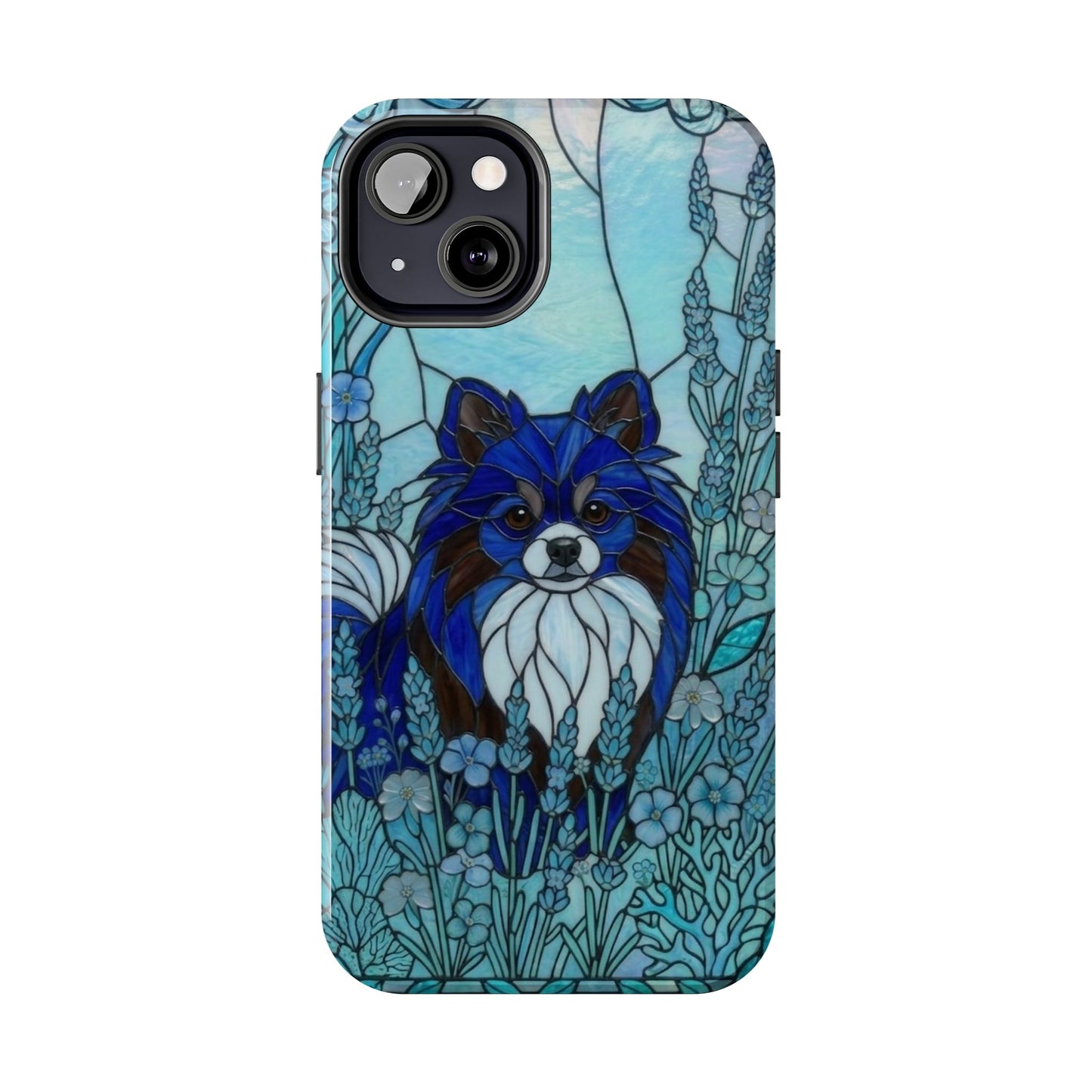 Pomeranian Stained Glass Style Tough Case — Ocean Blue Theme