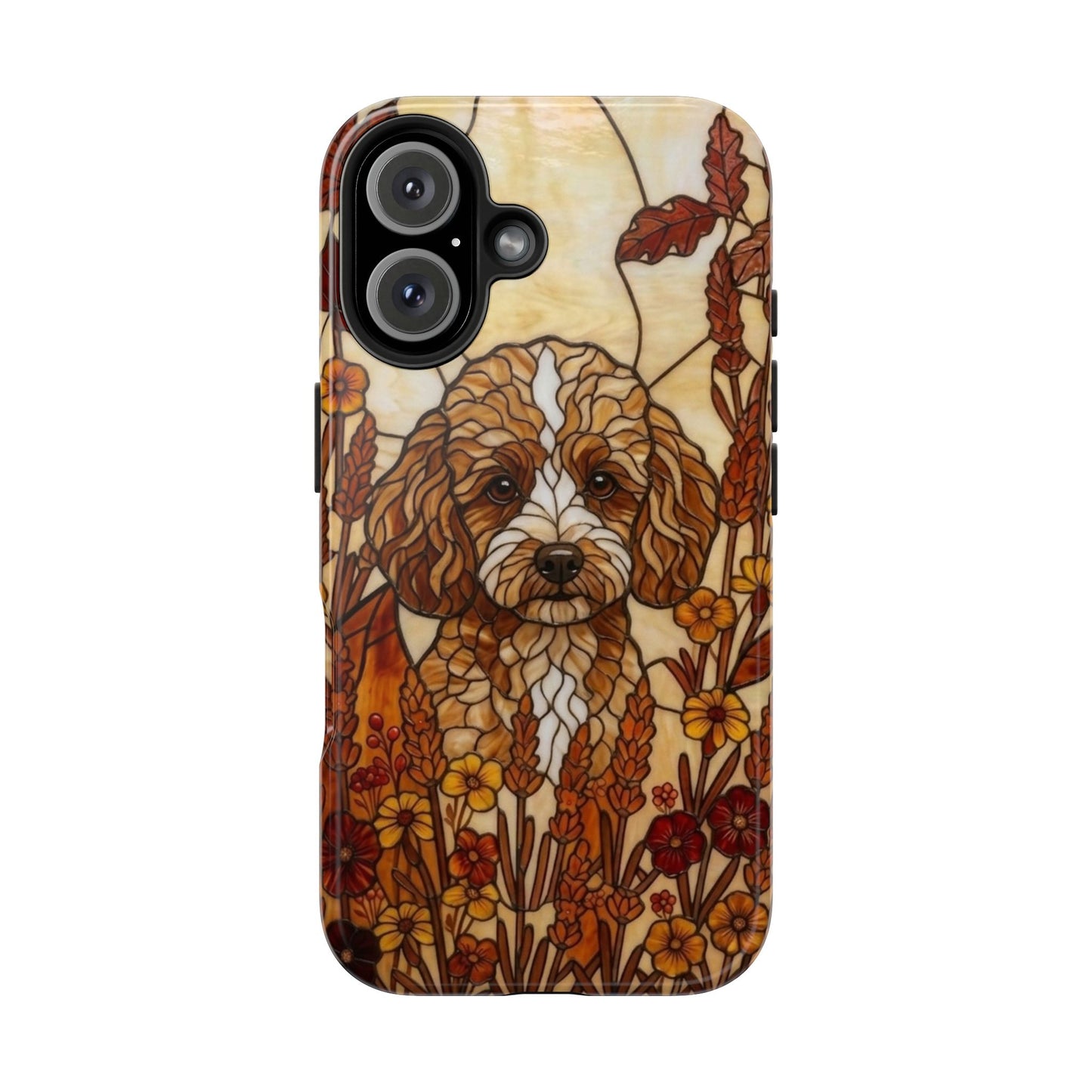 Toy Poodle Stained Glass Style Tough Case — Autumn Warmth Theme