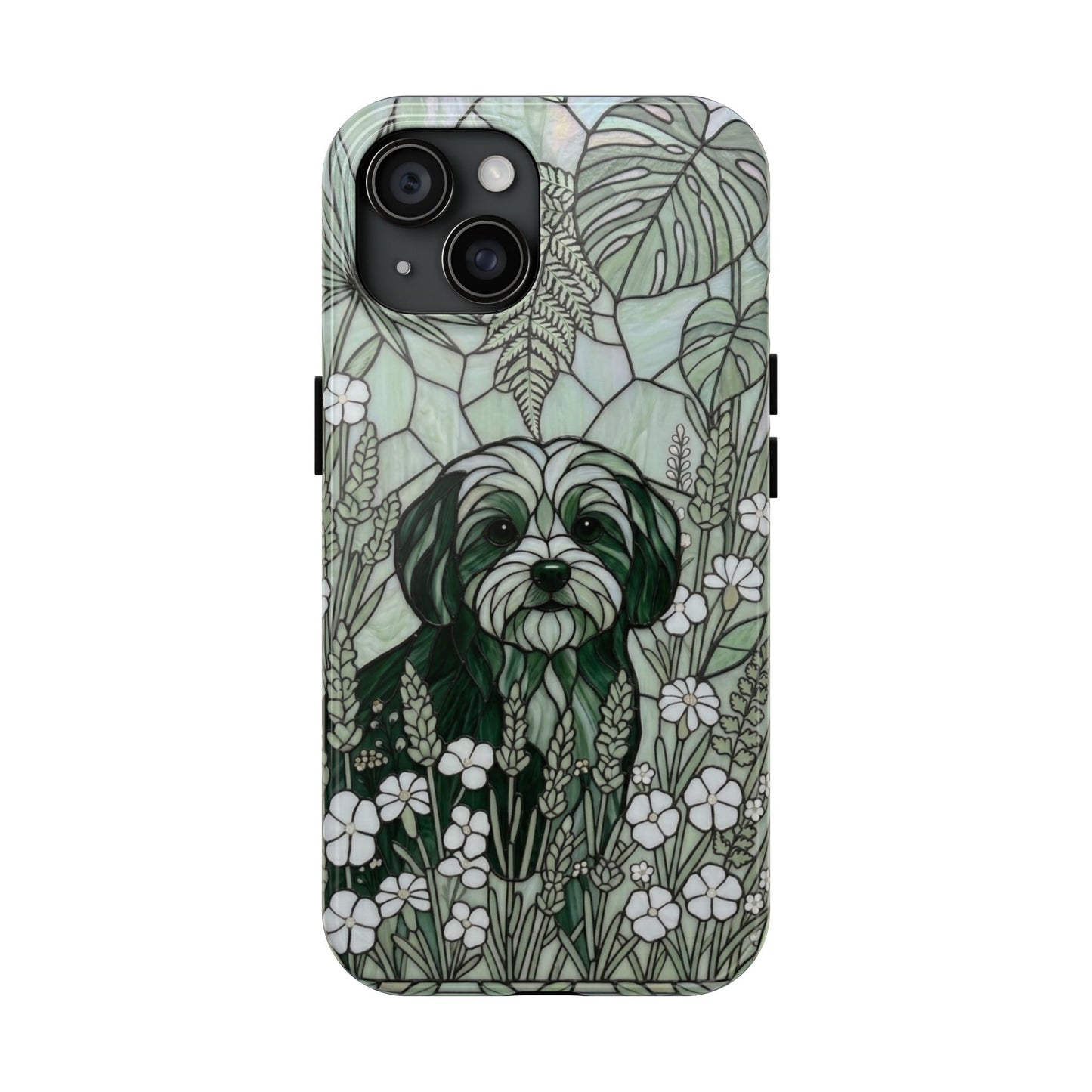 Maltese Stained Glass Style Tough Case — Botanical Green Theme