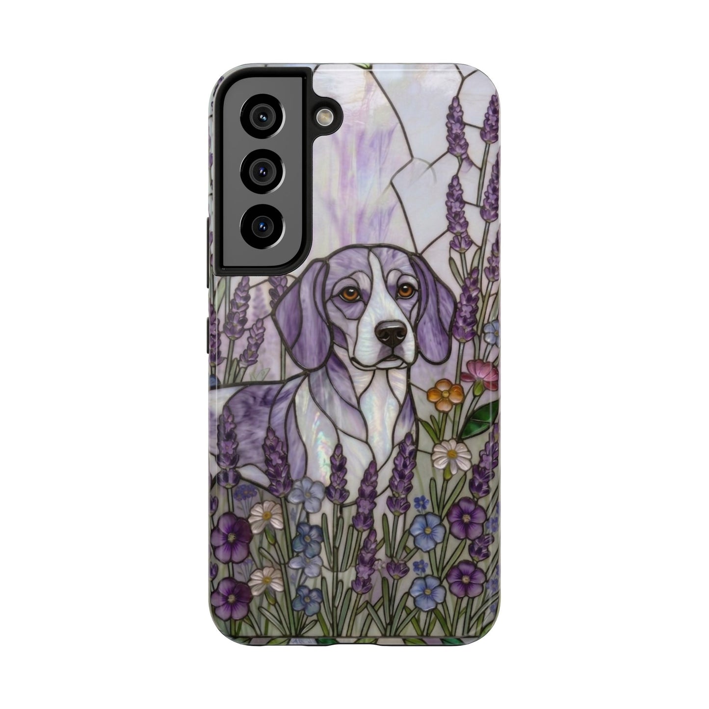 Beagle Stained Glass Style Tough Case — Lavender Floral Theme