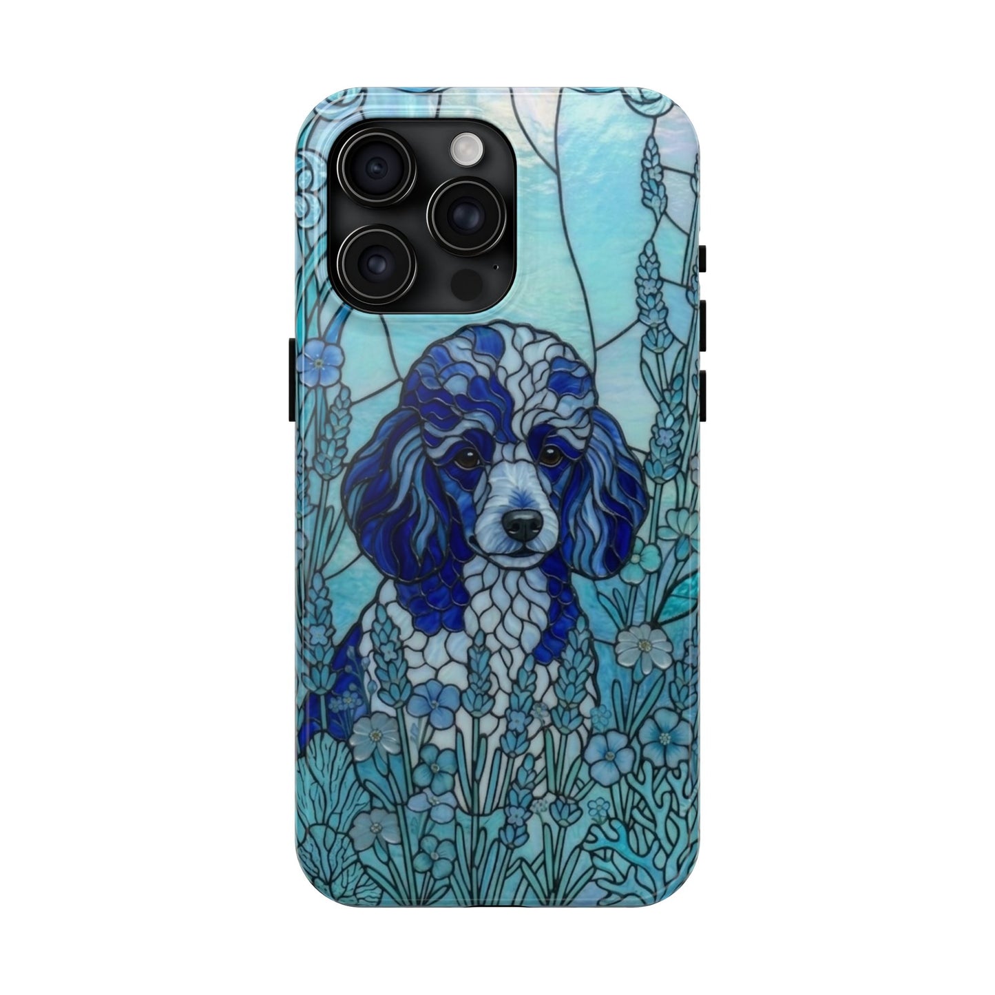 Toy Poodle Stained Glass Style Tough Case — Ocean Blue Theme