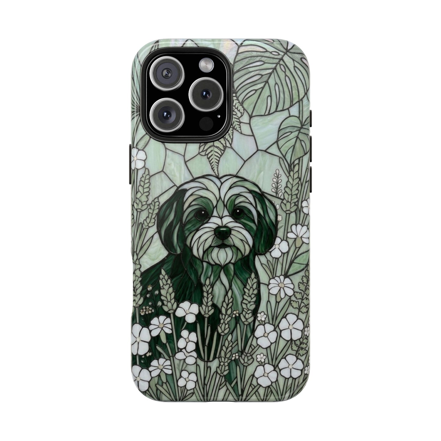 Maltese Stained Glass Style Tough Case — Botanical Green Theme