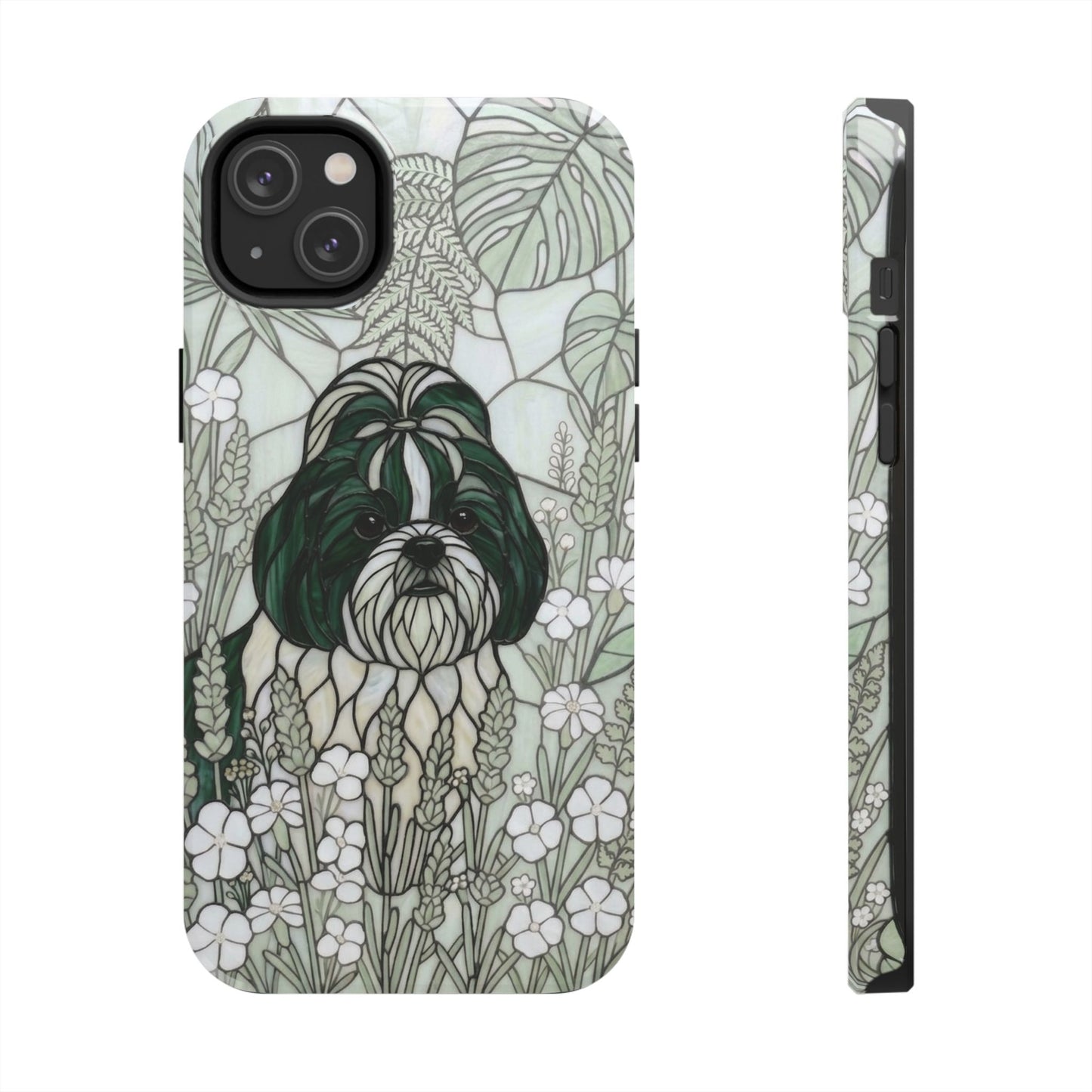 Shih Tzu Stained Glass Style Tough Case — Botanical Green Theme