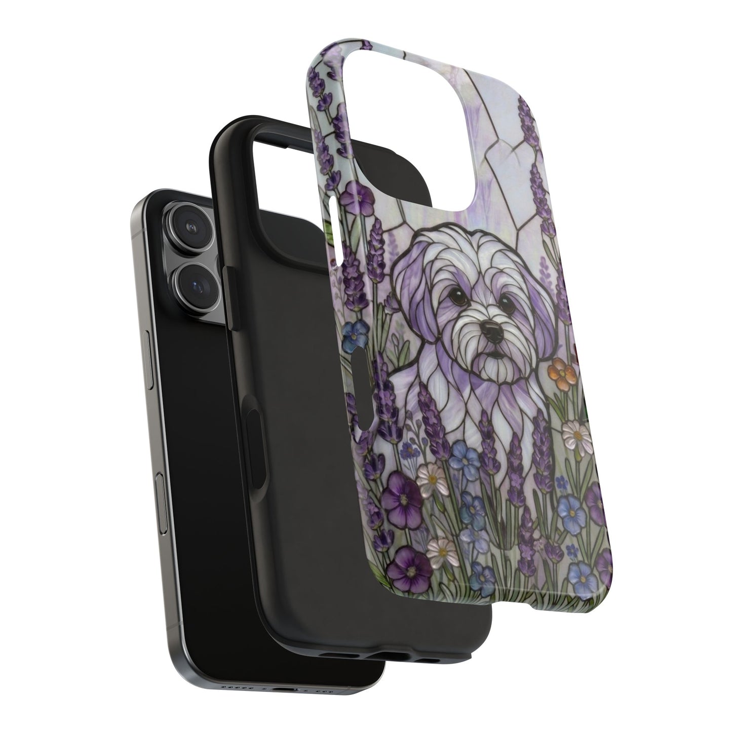 Maltese Stained Glass Style Tough Case — Lavender Floral Theme
