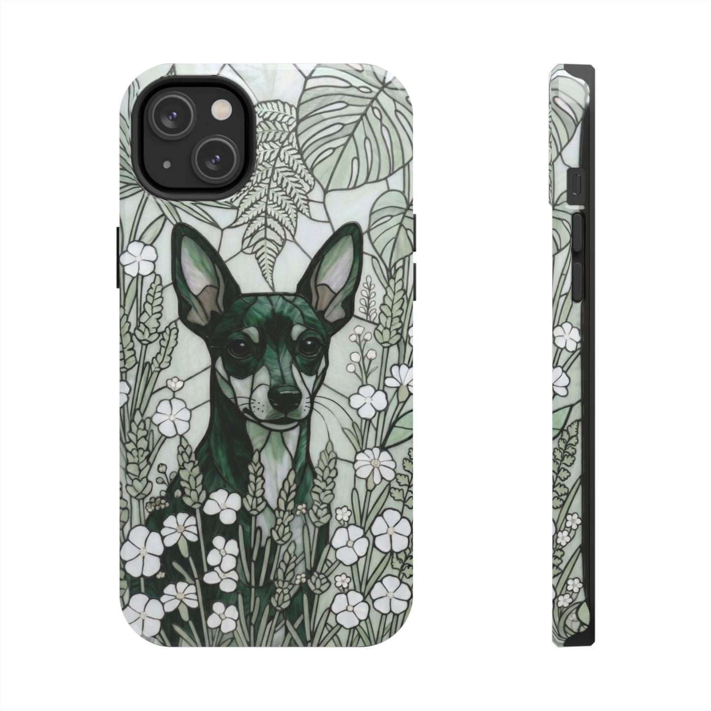 Mini Pinscher Stained Glass Style Tough Case — Botanical Green Theme