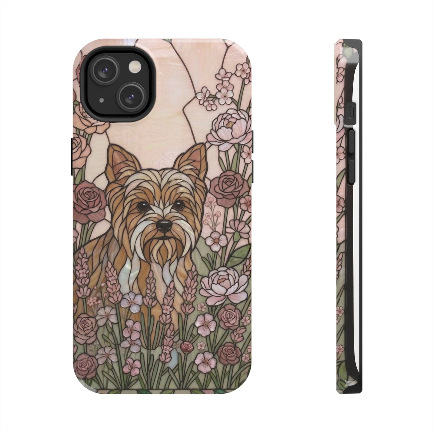 Yorkie Stained Glass Style Tough Case — Rose Garden Theme