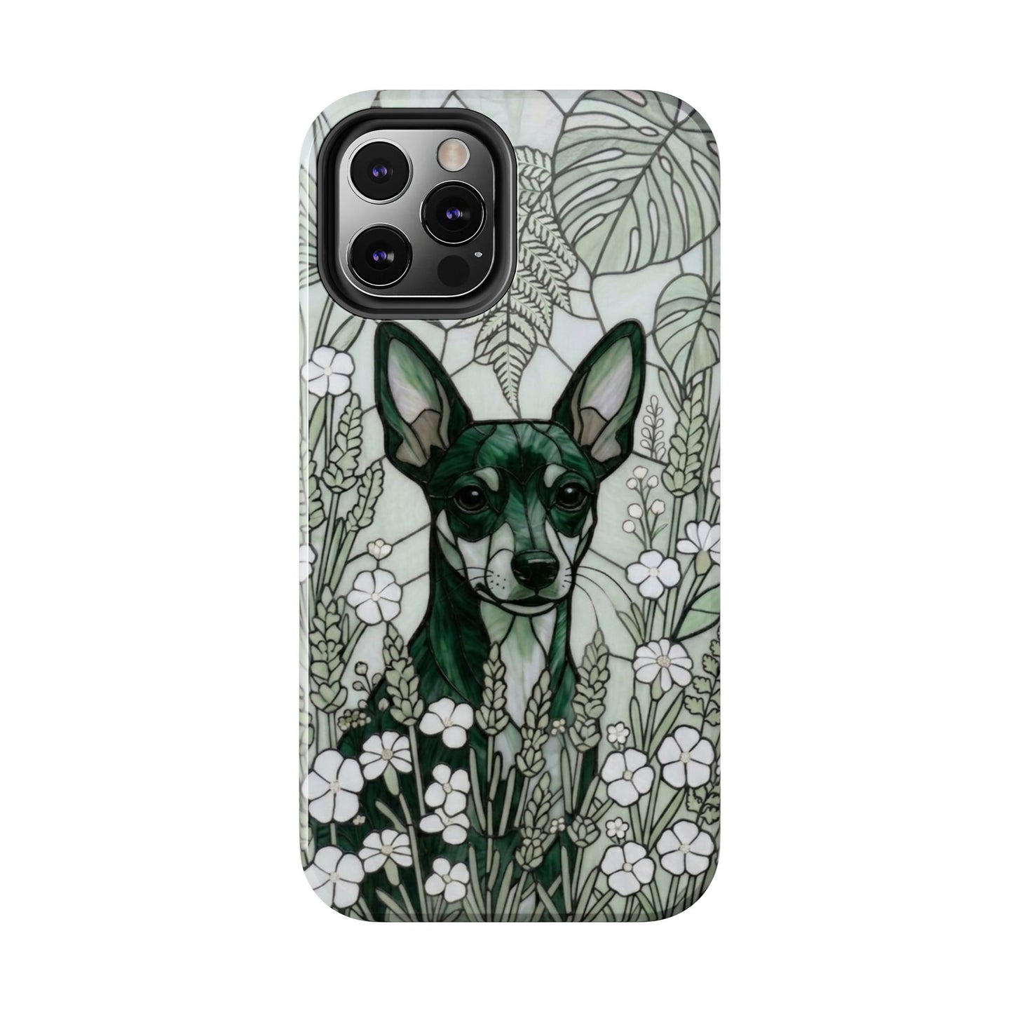 Mini Pinscher Stained Glass Style Tough Case — Botanical Green Theme
