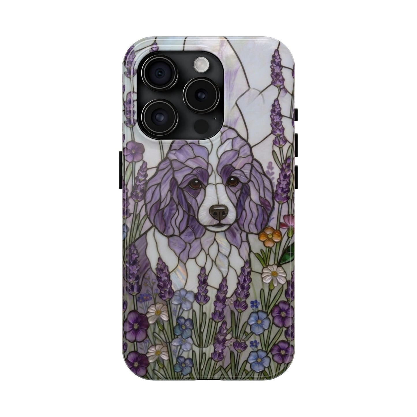 Toy Poodle Stained Glass Style Tough Case — Lavender Floral Theme