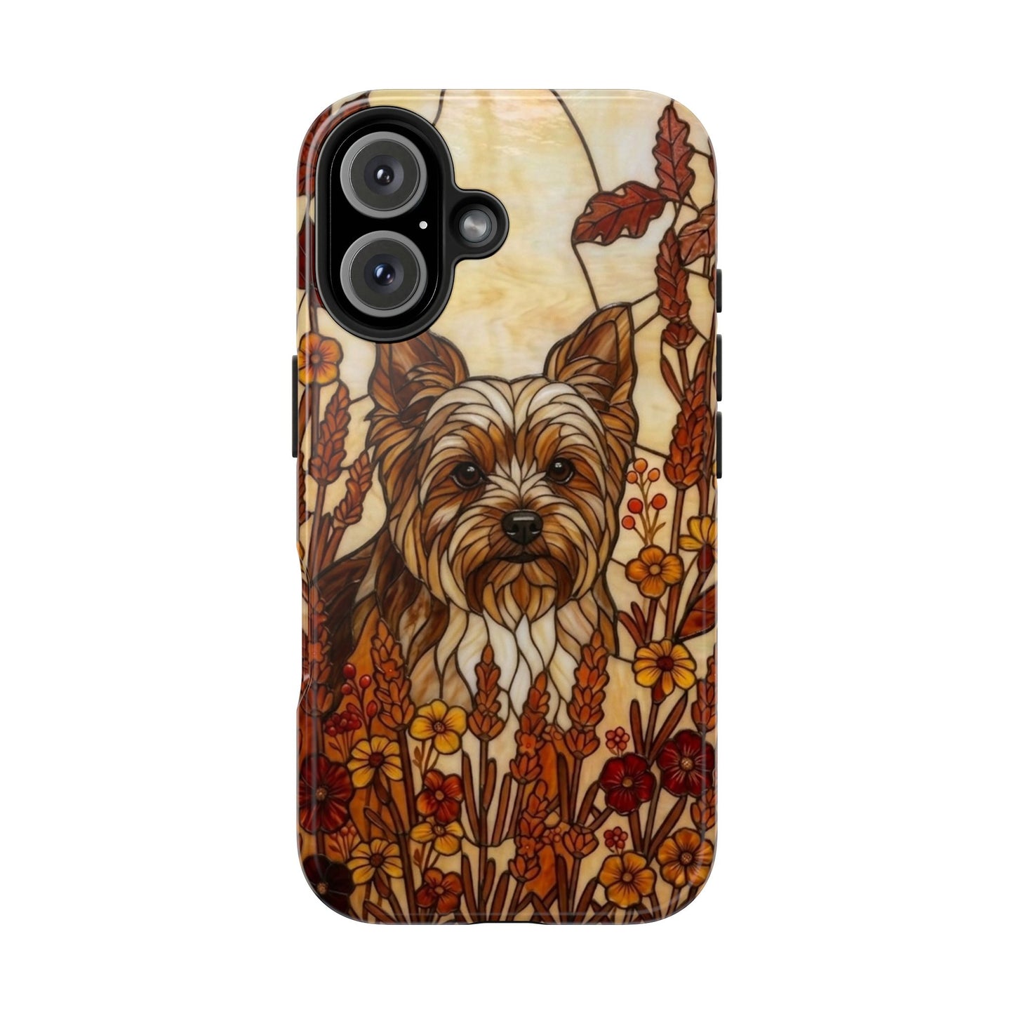 Yorkie Stained Glass Style Tough Case — Autumn Warmth Theme