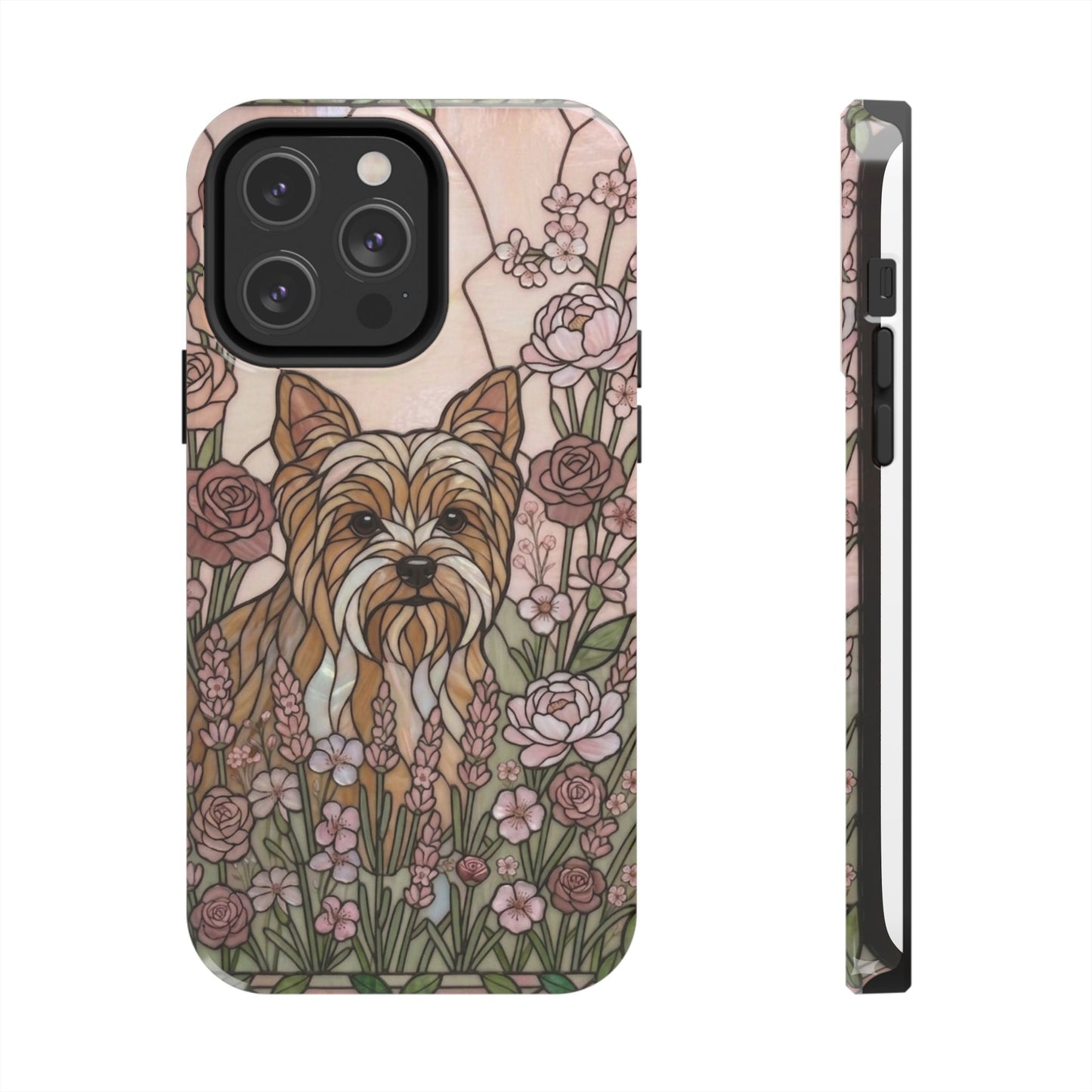 Yorkie Stained Glass Style Tough Case — Rose Garden Theme