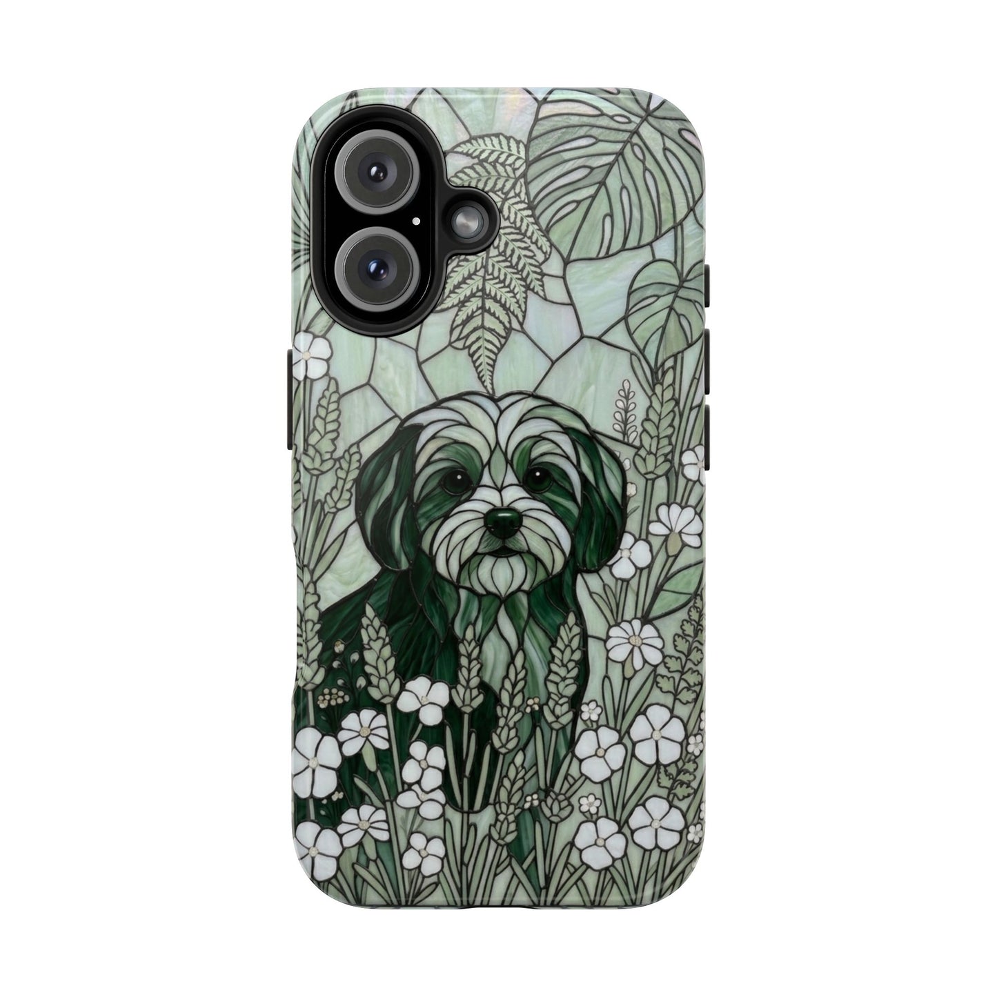 Maltese Stained Glass Style Tough Case — Botanical Green Theme