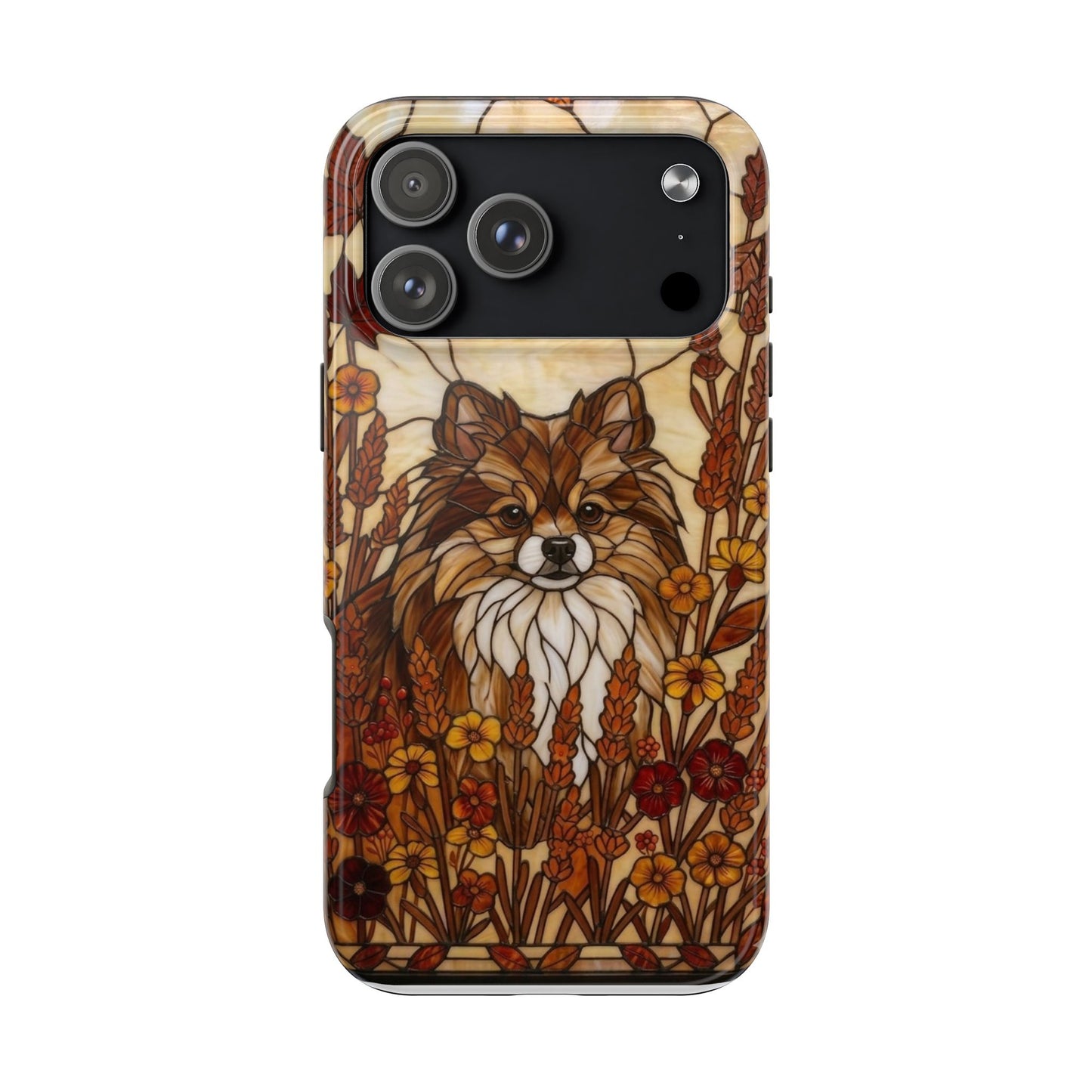 Pomeranian Stained Glass Style Tough Case — Autumn Warmth Theme