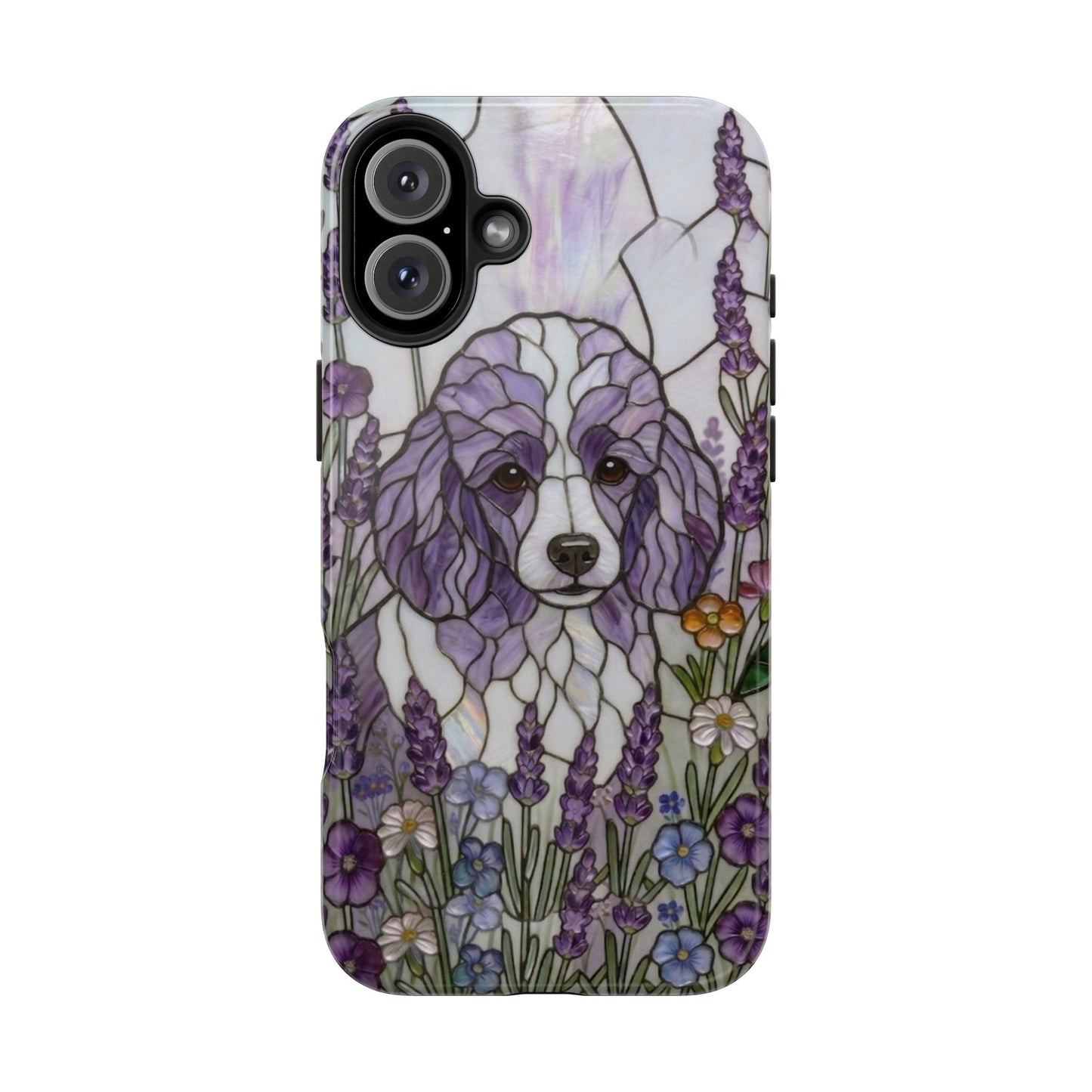 Toy Poodle Stained Glass Style Tough Case — Lavender Floral Theme