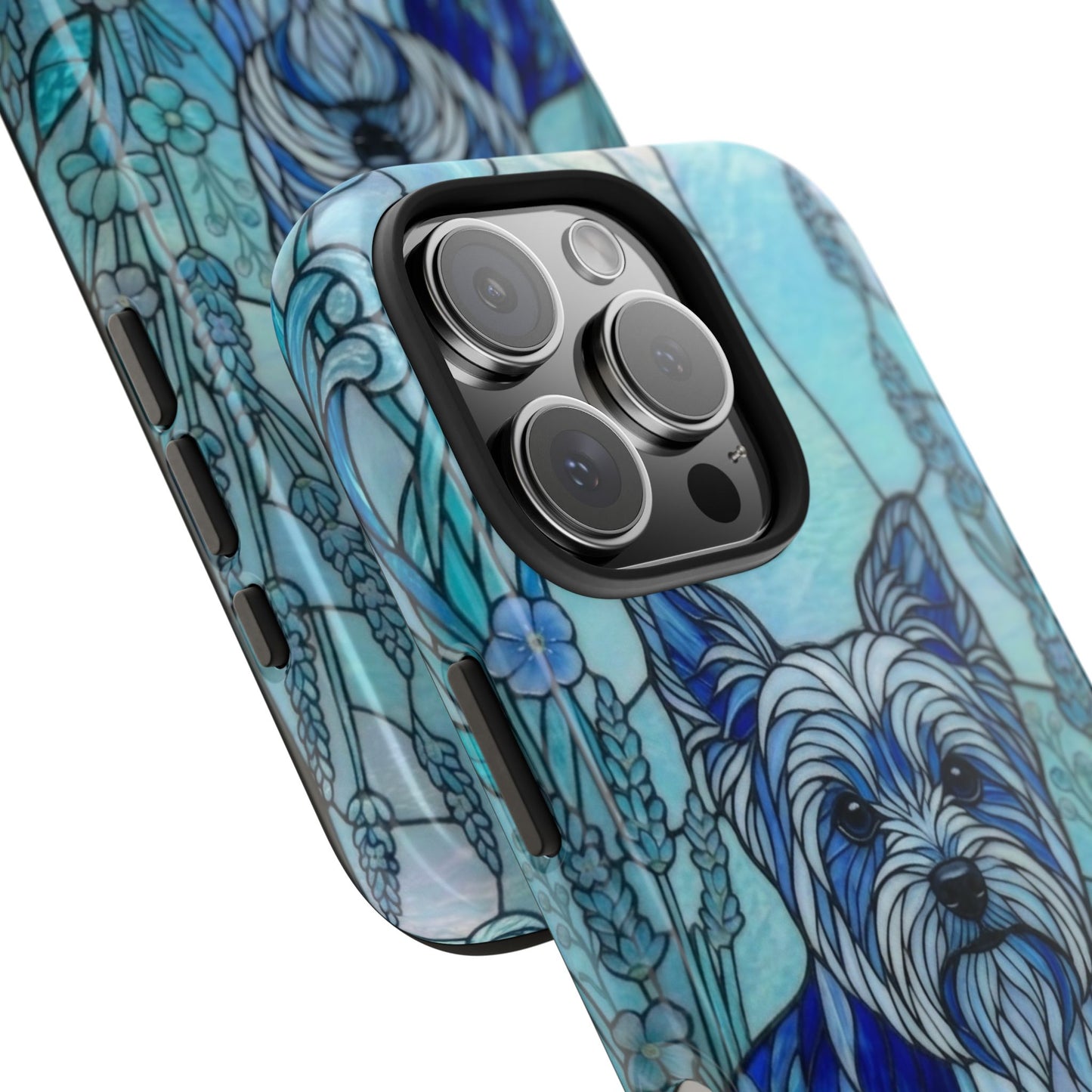 Yorkie Stained Glass Style Tough Case — Ocean Blue Theme