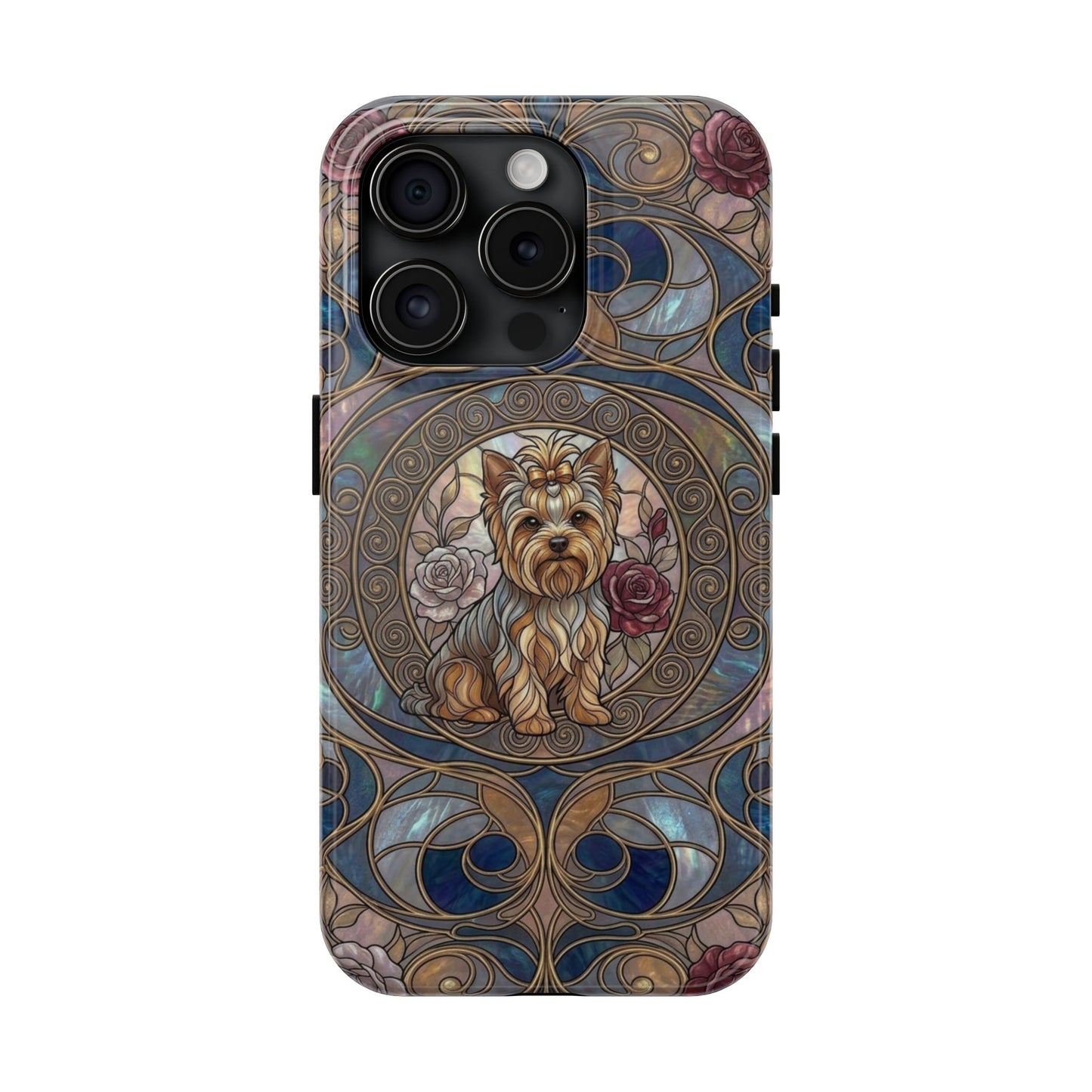 Yorkie Stained Glass Style Midnight Rose Tough Phone Case