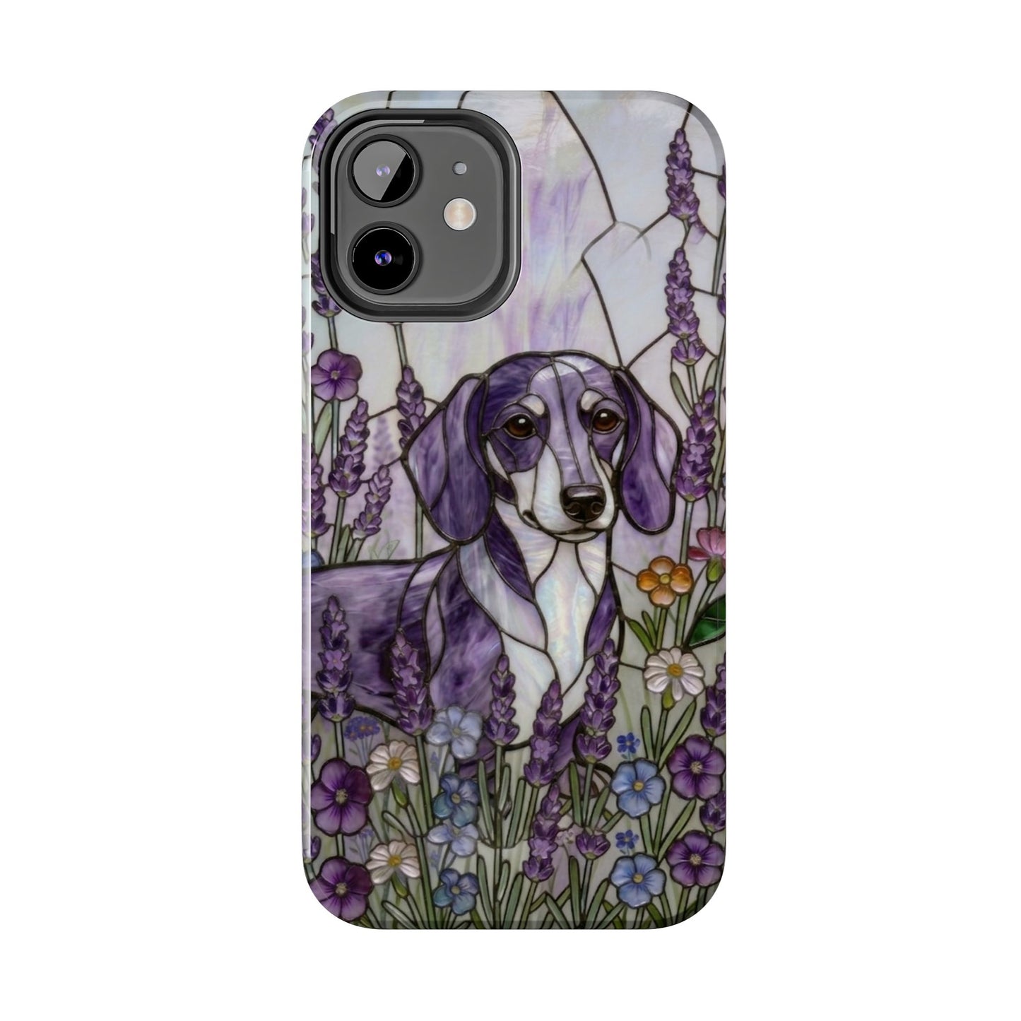 Dachshund Stained Glass Style Tough Case — Lavender Floral Theme