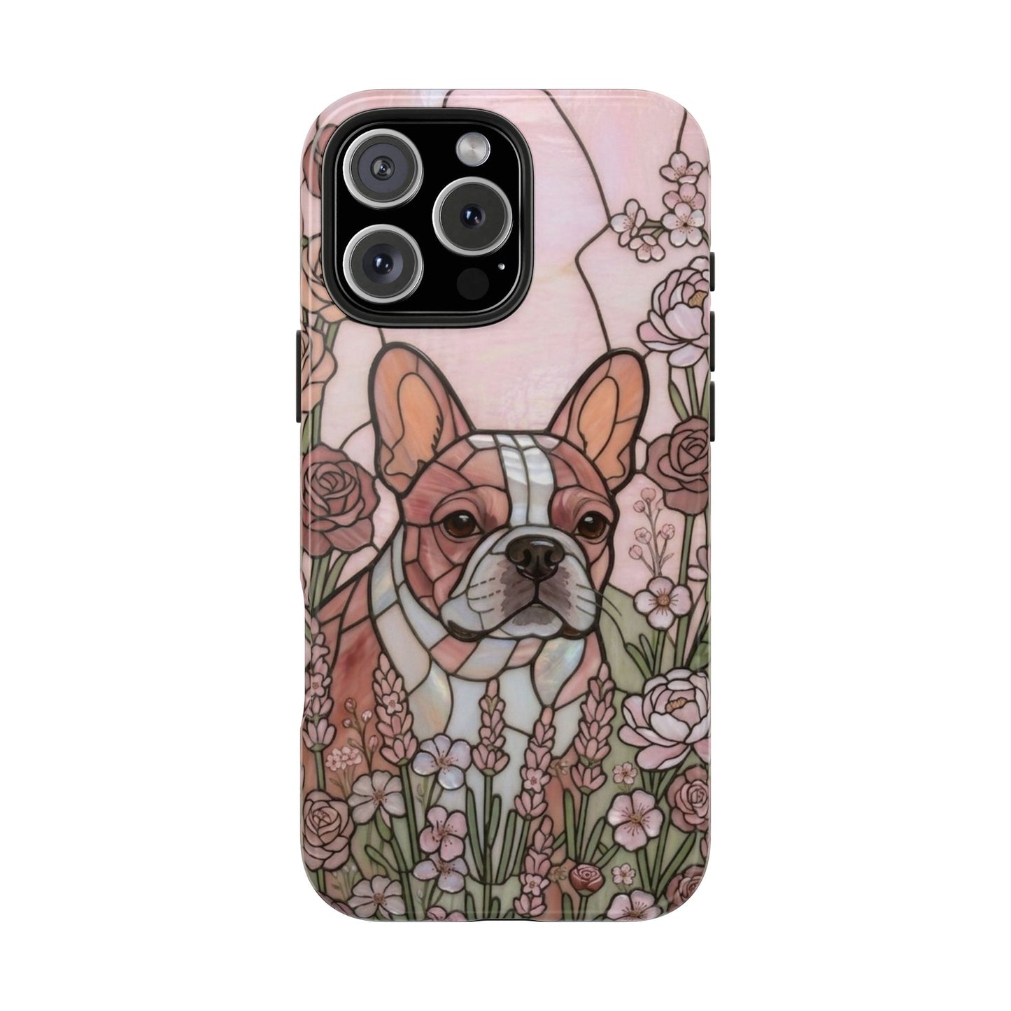 Frenchie Stained Glass Style Tough Case — Rose Garden Theme