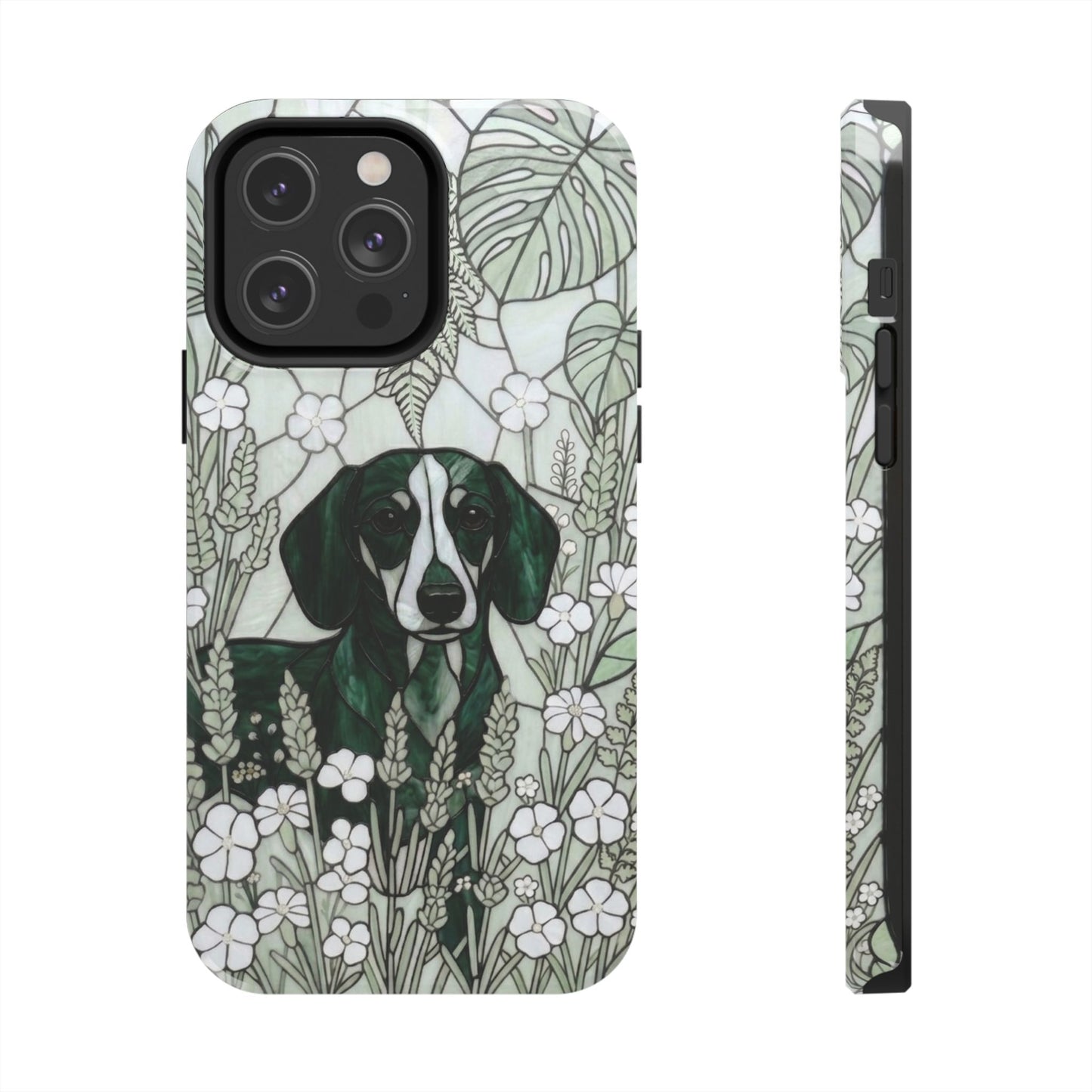Dachshund Stained Glass Style Tough Case — Botanical Green Theme