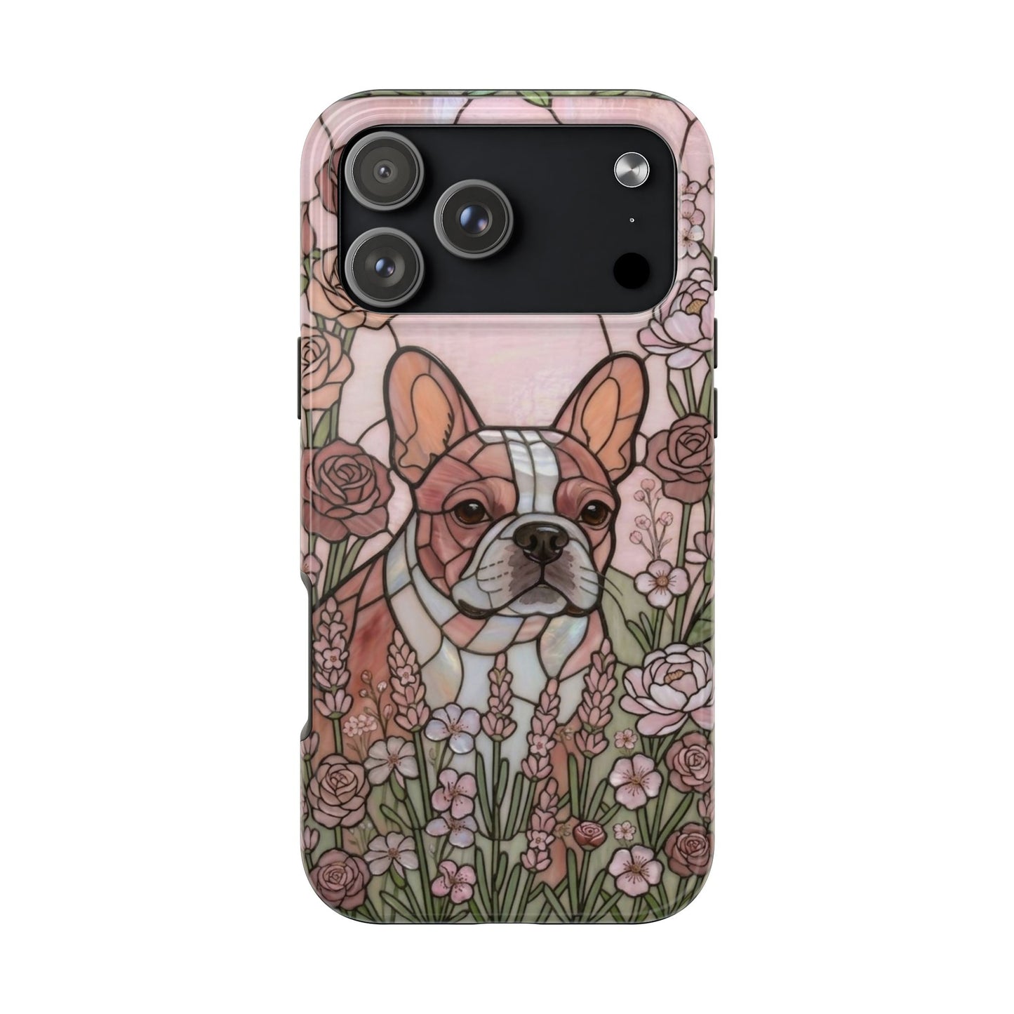 Frenchie Stained Glass Style Tough Case — Rose Garden Theme